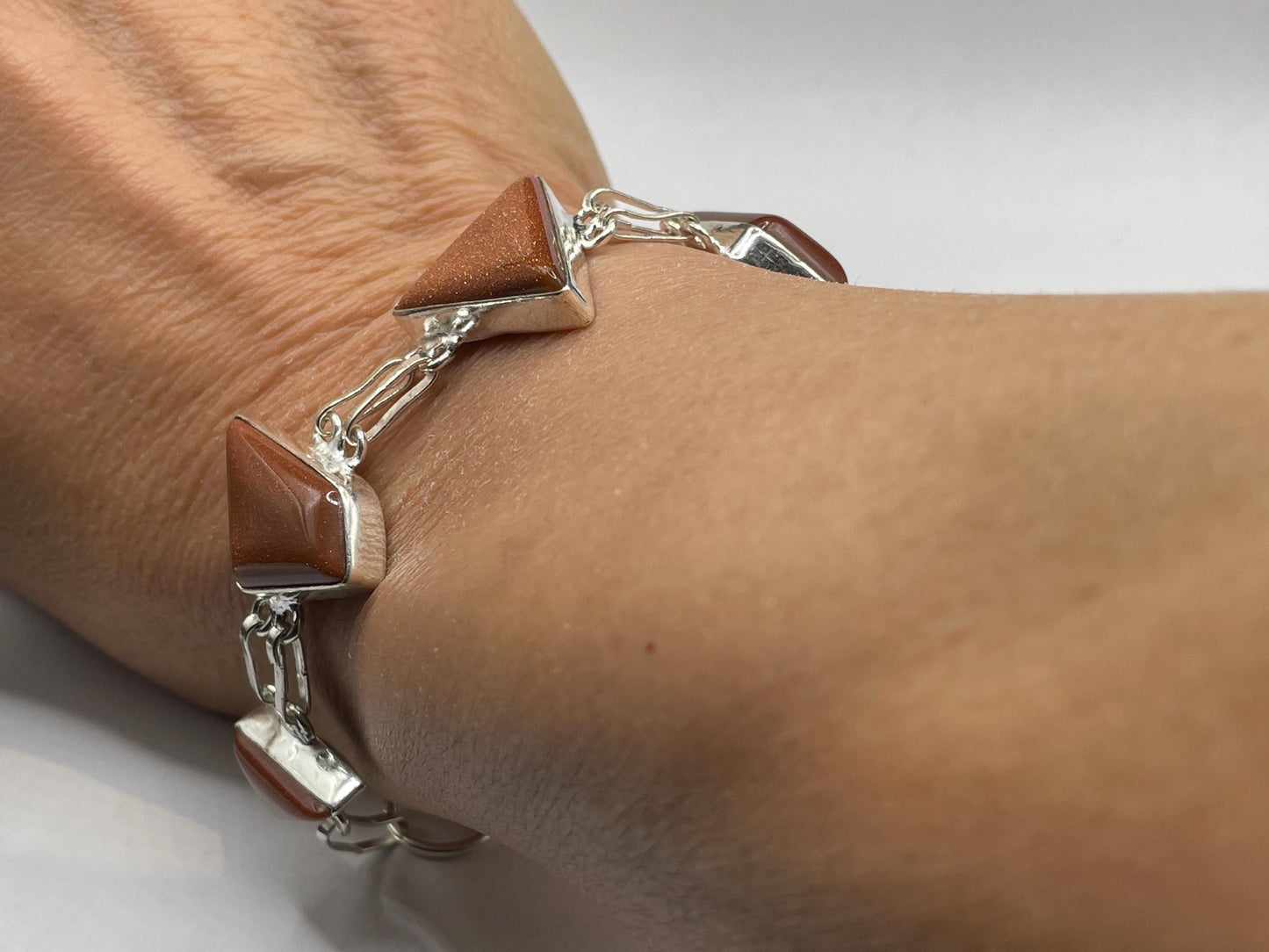 Vintage Goldstone Silver Toggle Bracelet