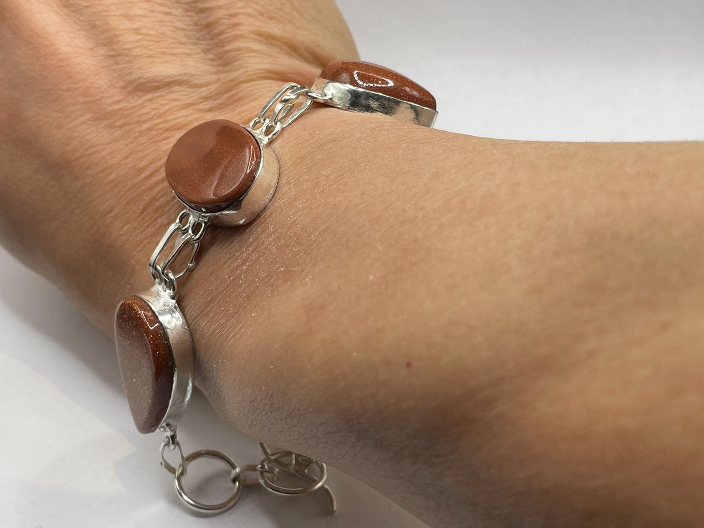 Vintage Goldstone Silver Toggle Bracelet