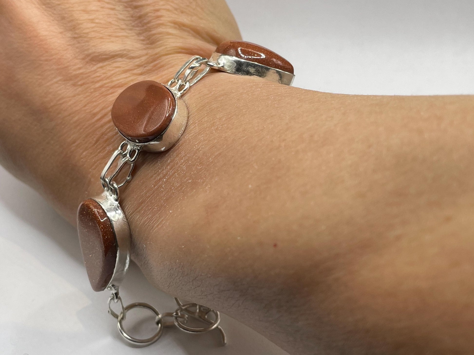 Vintage Goldstone Silver Toggle Bracelet