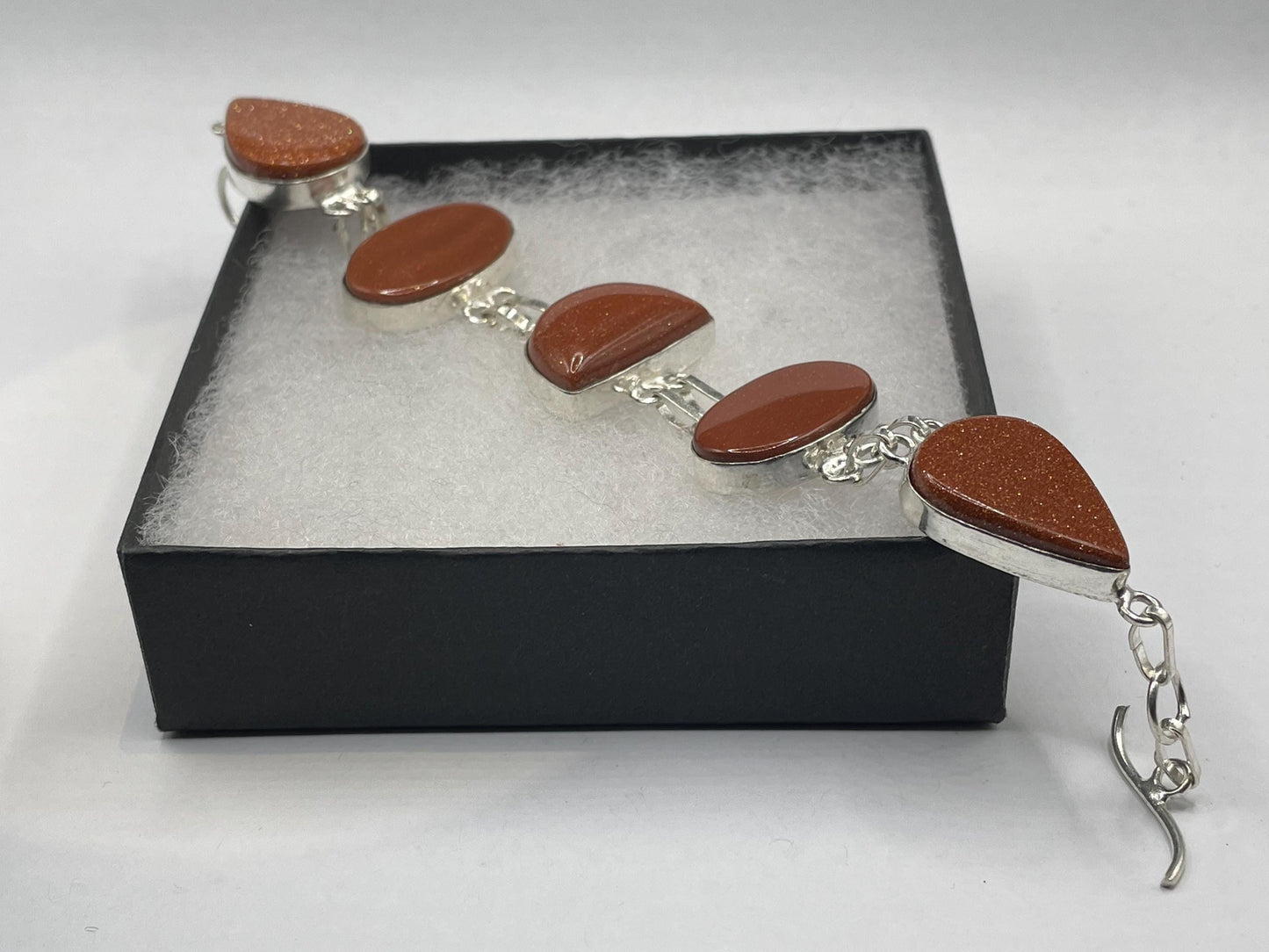 Vintage Goldstone Silver Toggle Bracelet
