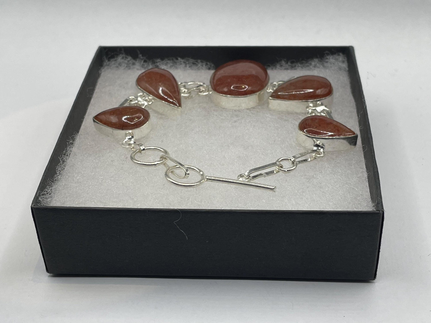 Vintage Red Carnelian Silver Toggle Bracelet