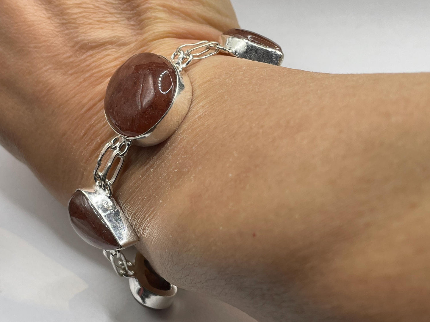 Vintage Red Carnelian Silver Toggle Bracelet