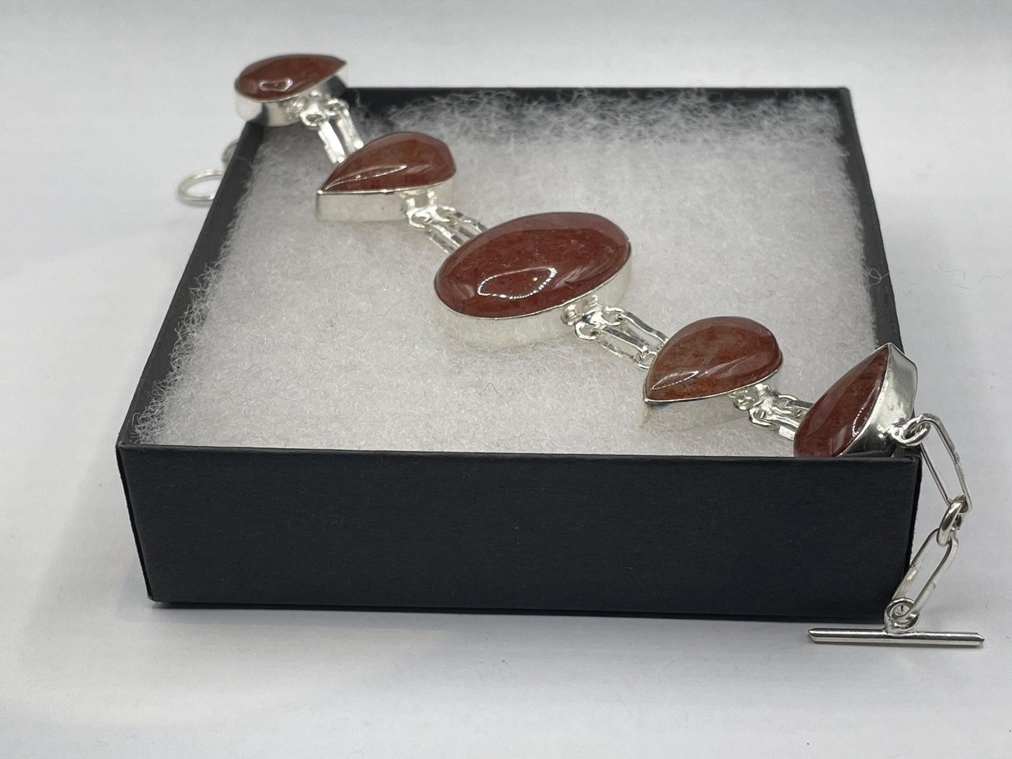 Vintage Red Carnelian Silver Toggle Bracelet