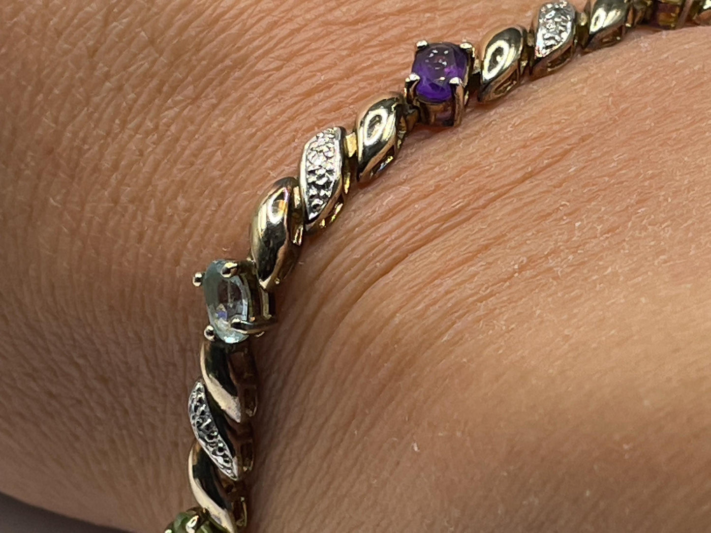 Vintage Mixed Gemstones Gold 925 Sterling Silver Bracelet