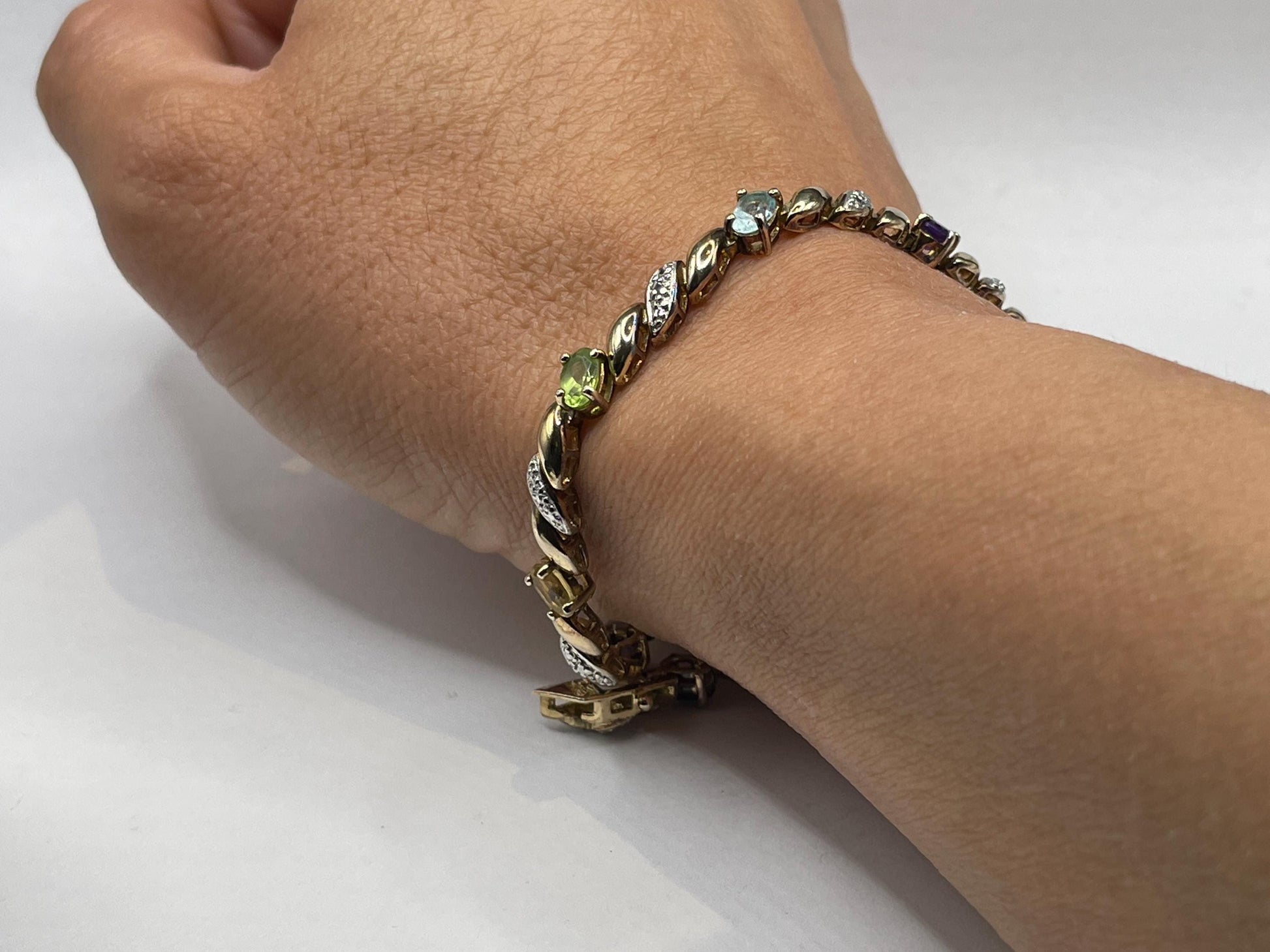 Vintage Mixed Gemstones Gold 925 Sterling Silver Bracelet