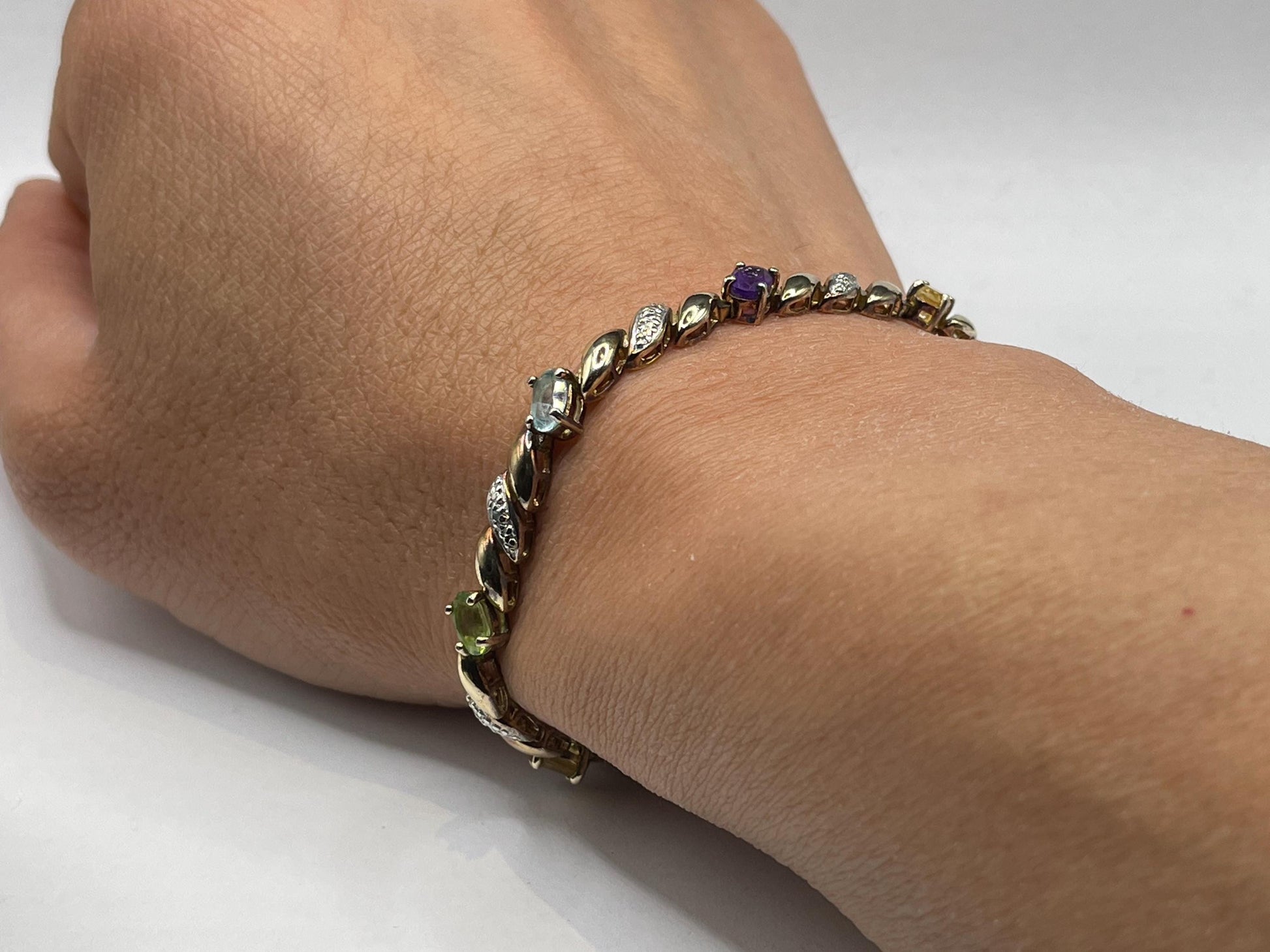 Vintage Mixed Gemstones Gold 925 Sterling Silver Bracelet