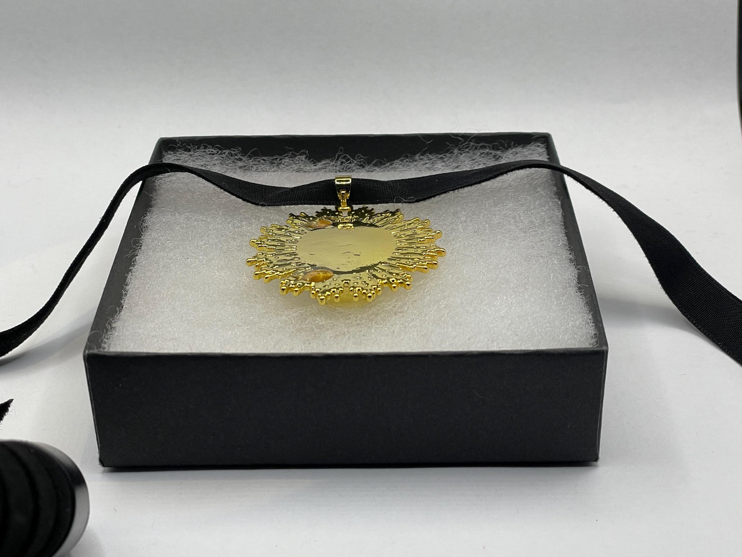 Vintage Pearl Sun Black Velvet Choker Gold Filled Pendant