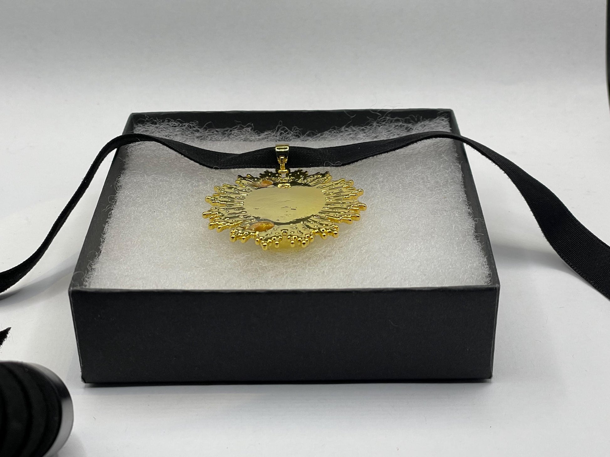 Vintage Pearl Sun Black Velvet Choker Gold Filled Pendant