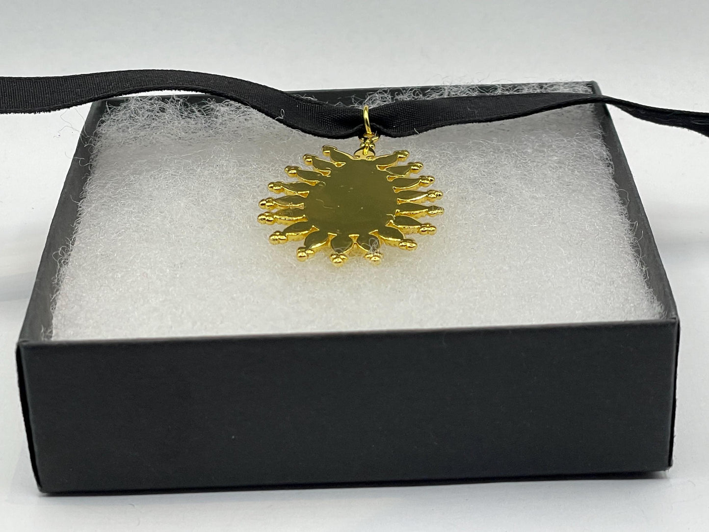 Vintage Pearl Sun Black Velvet Choker Gold Filled Pendant