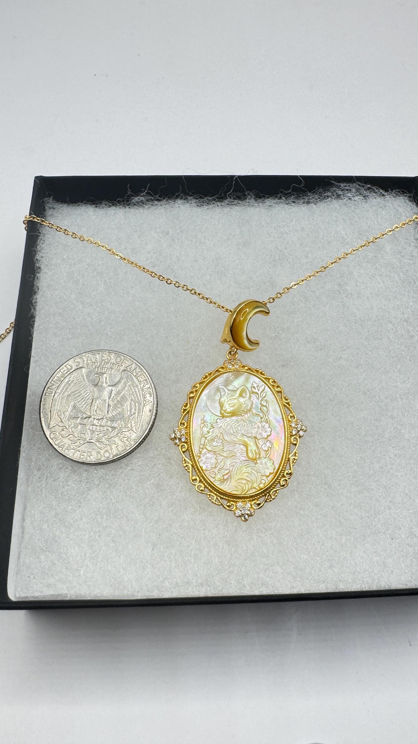 Vintage Cameo Cat 925 Sterling Silver Necklace Choker