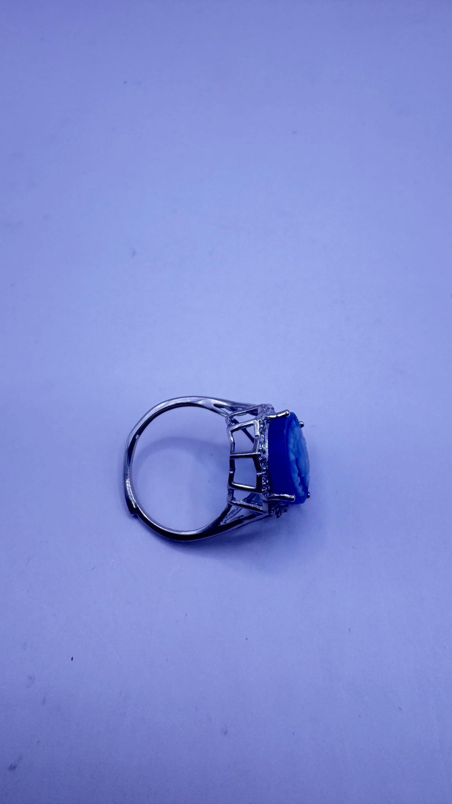 Vintage Blue Onyx Rose Cameo Gold 925 Sterling Silver Cocktail Ring