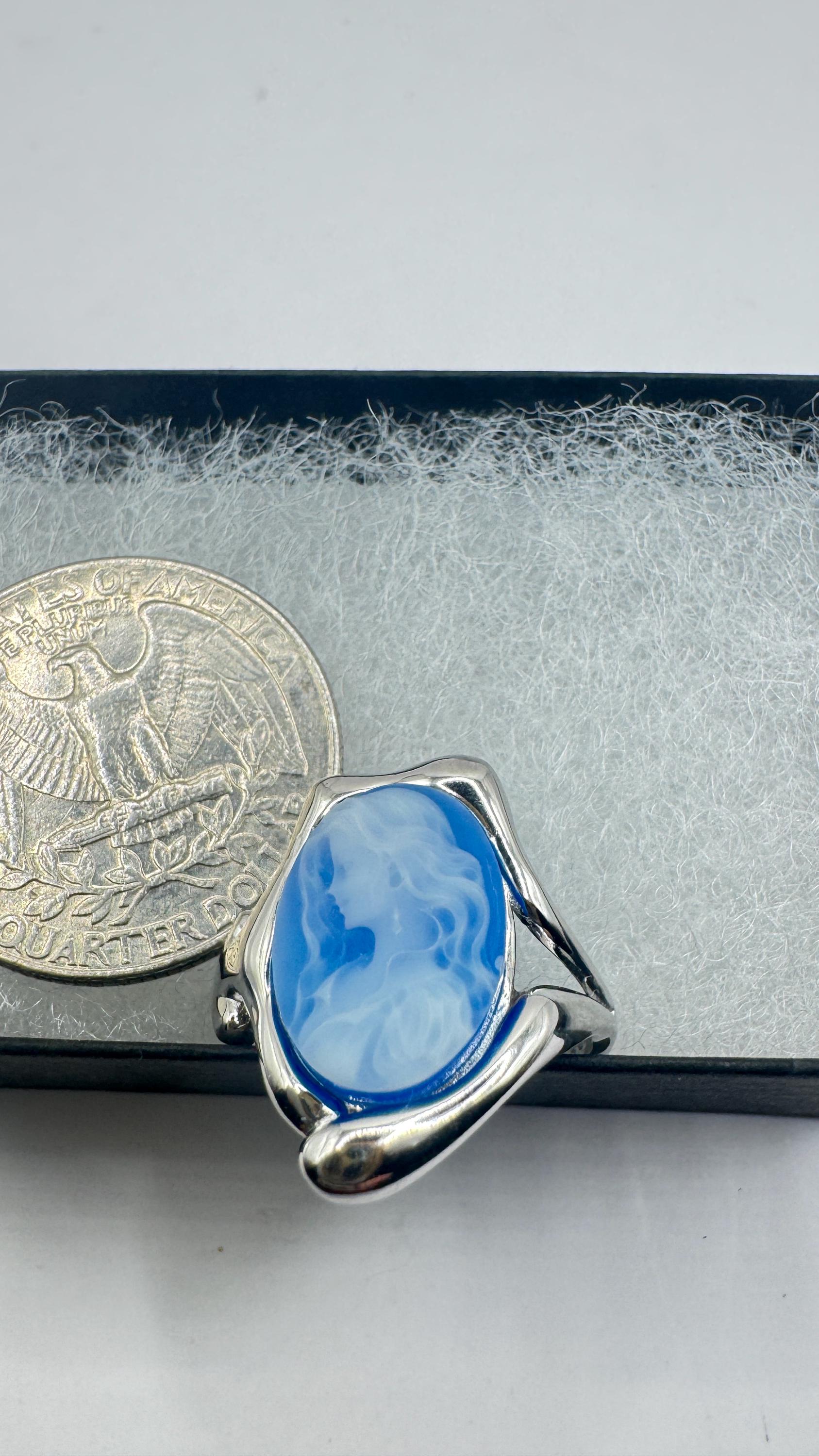 Vintage Blue Onyx Rose Cameo Gold 925 Sterling Silver Cocktail Ring