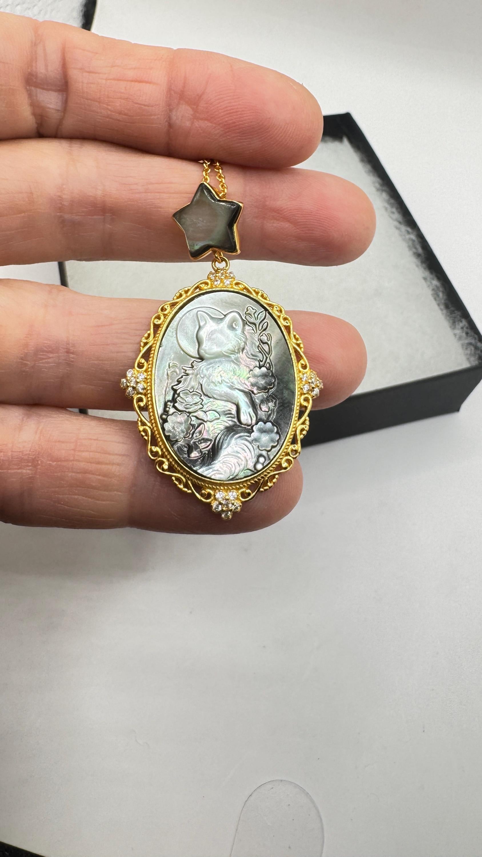 Vintage Cameo Cat 925 Sterling Silver Necklace Choker
