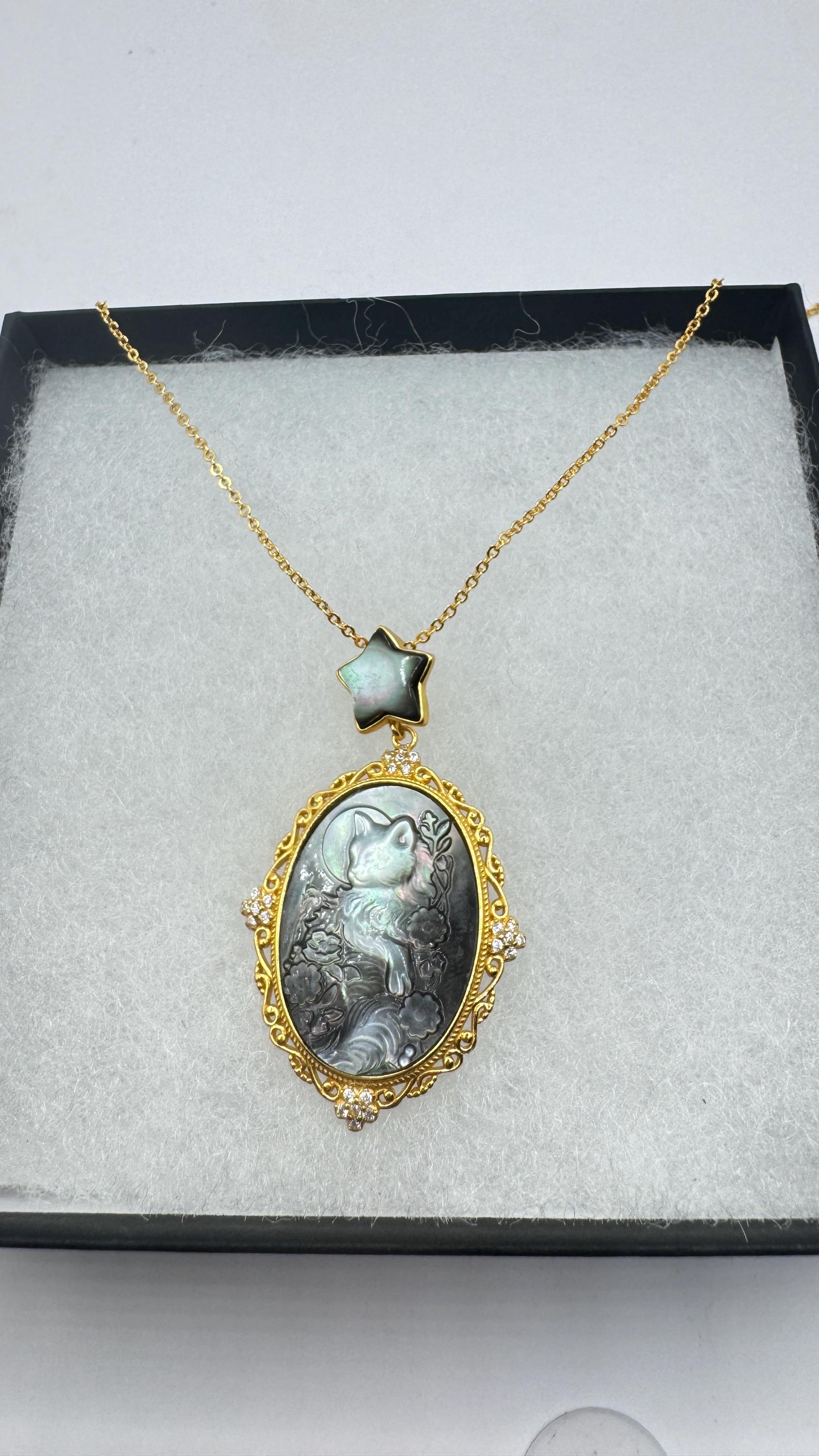 Vintage Cameo Cat 925 Sterling Silver Necklace Choker