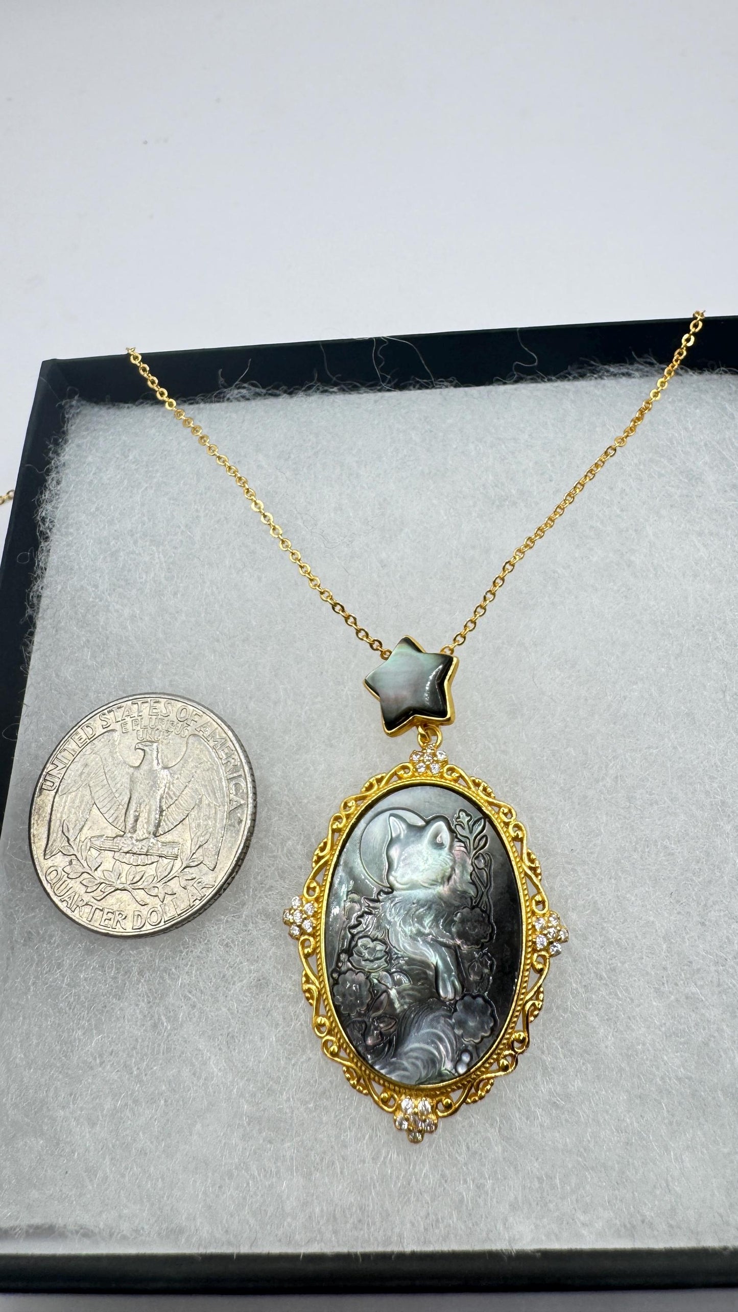 Vintage Cameo Cat 925 Sterling Silver Necklace Choker