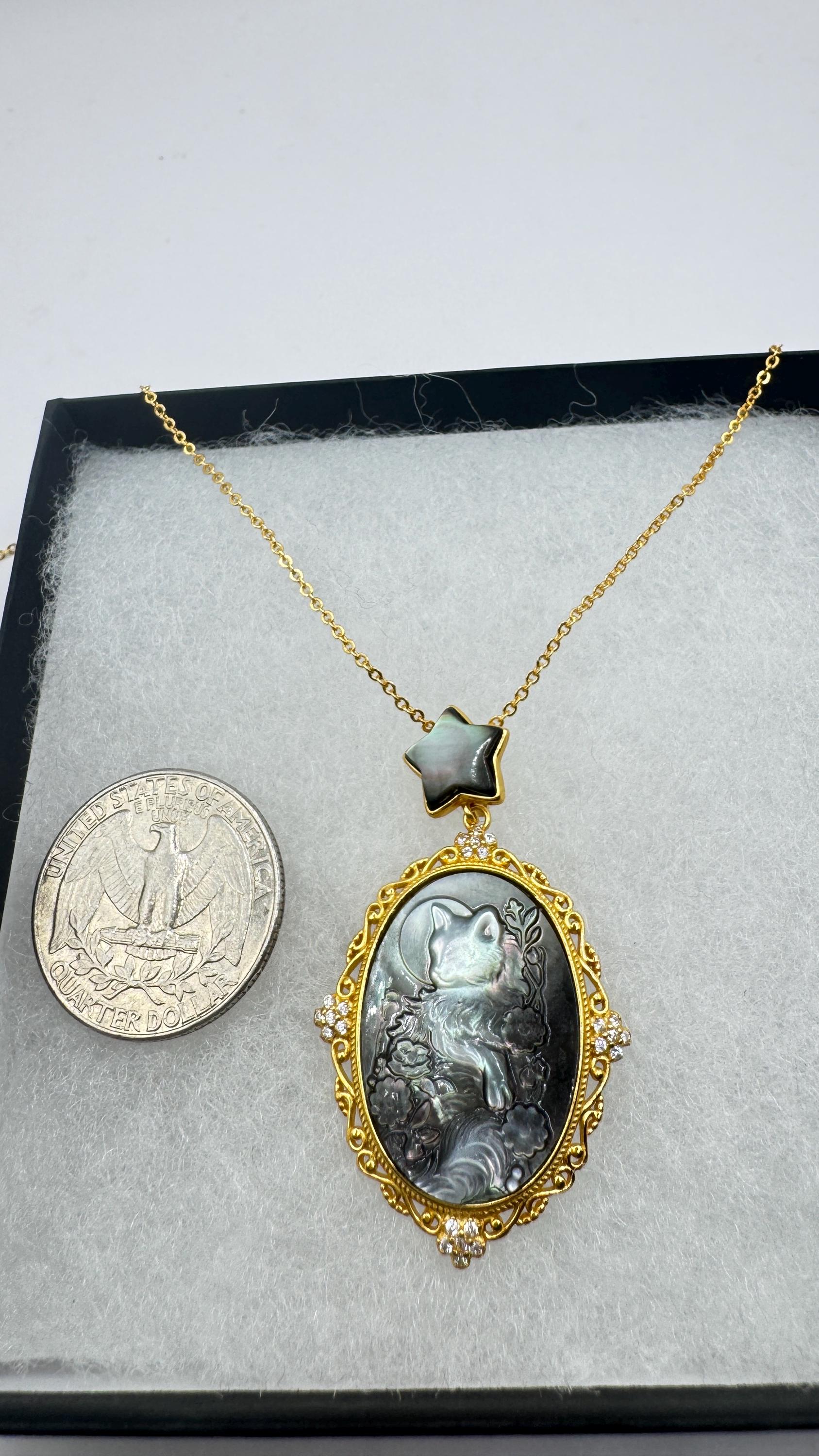 Vintage Cameo Cat 925 Sterling Silver Necklace Choker