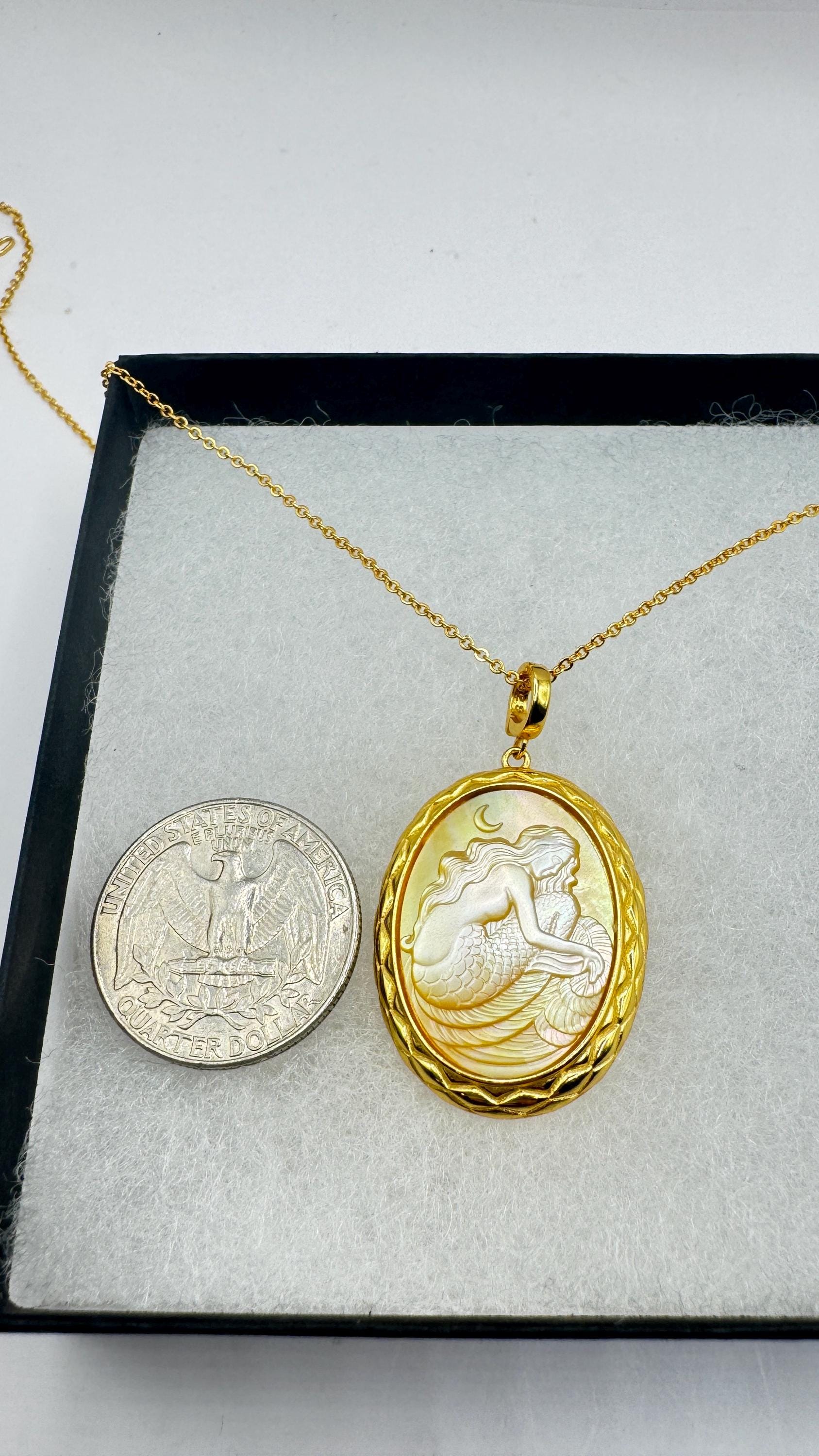 Vintage Cameo Mermaid 925 Sterling Silver Necklace Choker