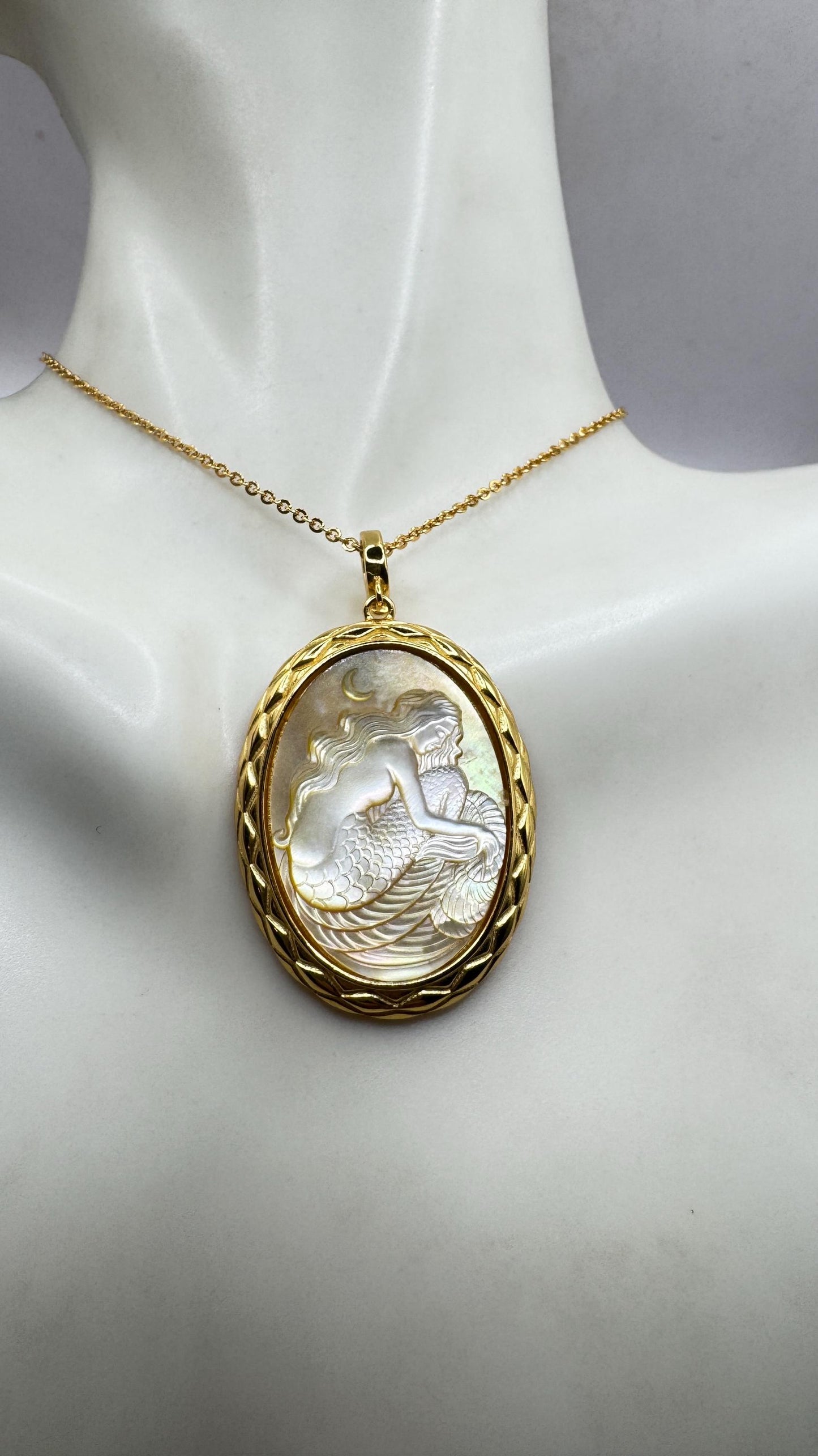 Vintage Cameo Mermaid 925 Sterling Silver Necklace Choker