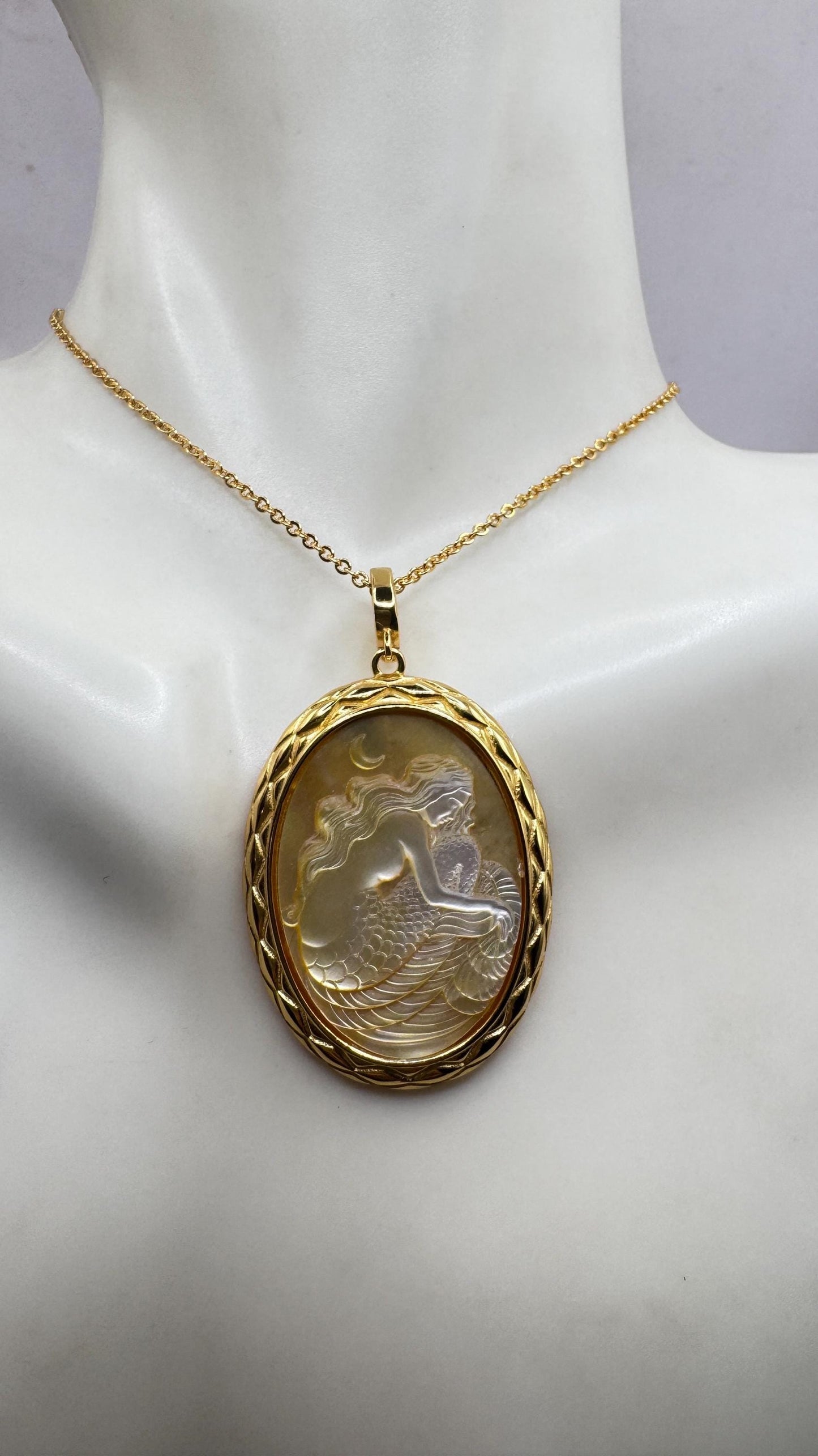 Vintage Cameo Mermaid 925 Sterling Silver Necklace Choker