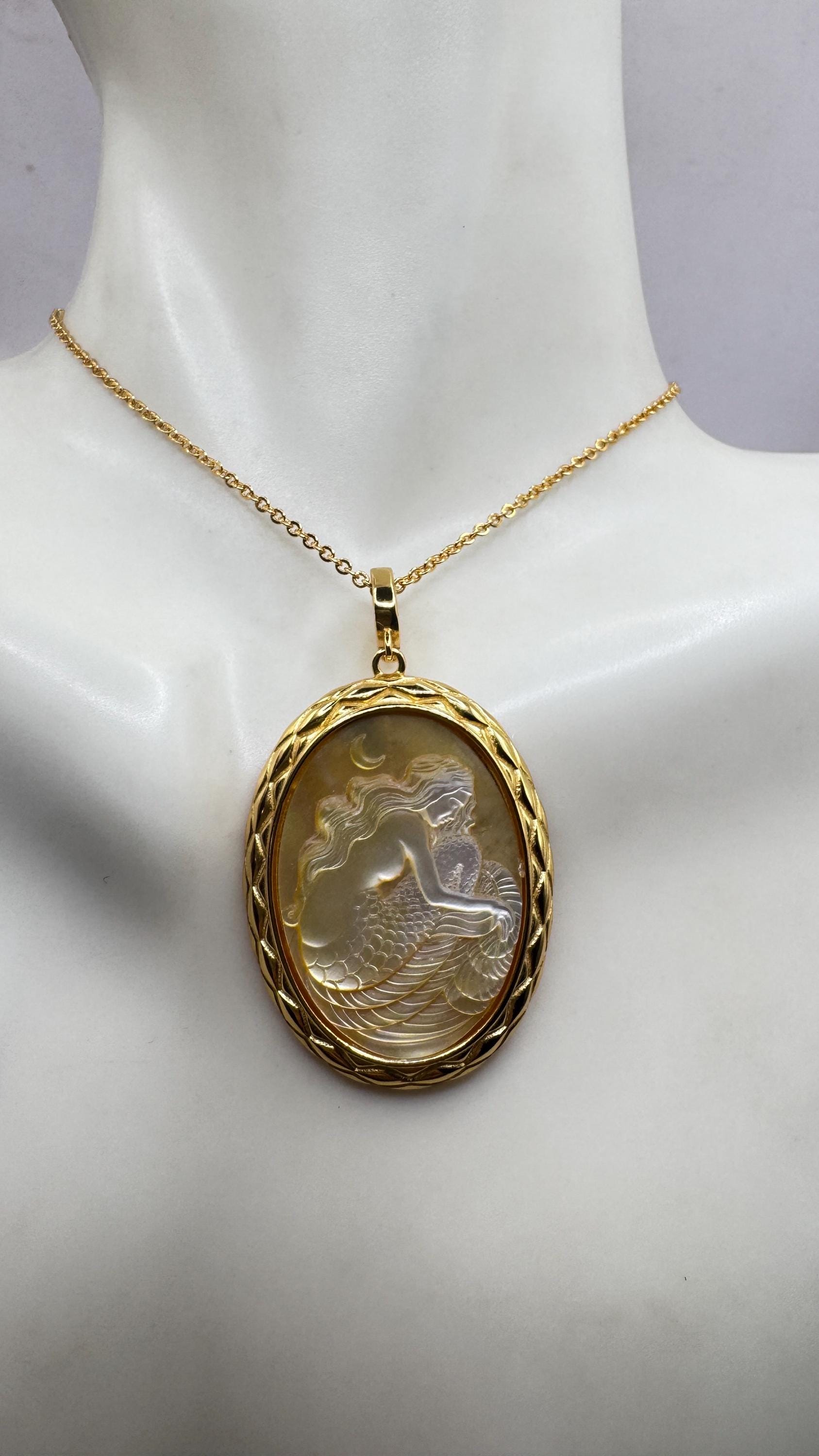 Vintage Cameo Mermaid 925 Sterling Silver Necklace Choker