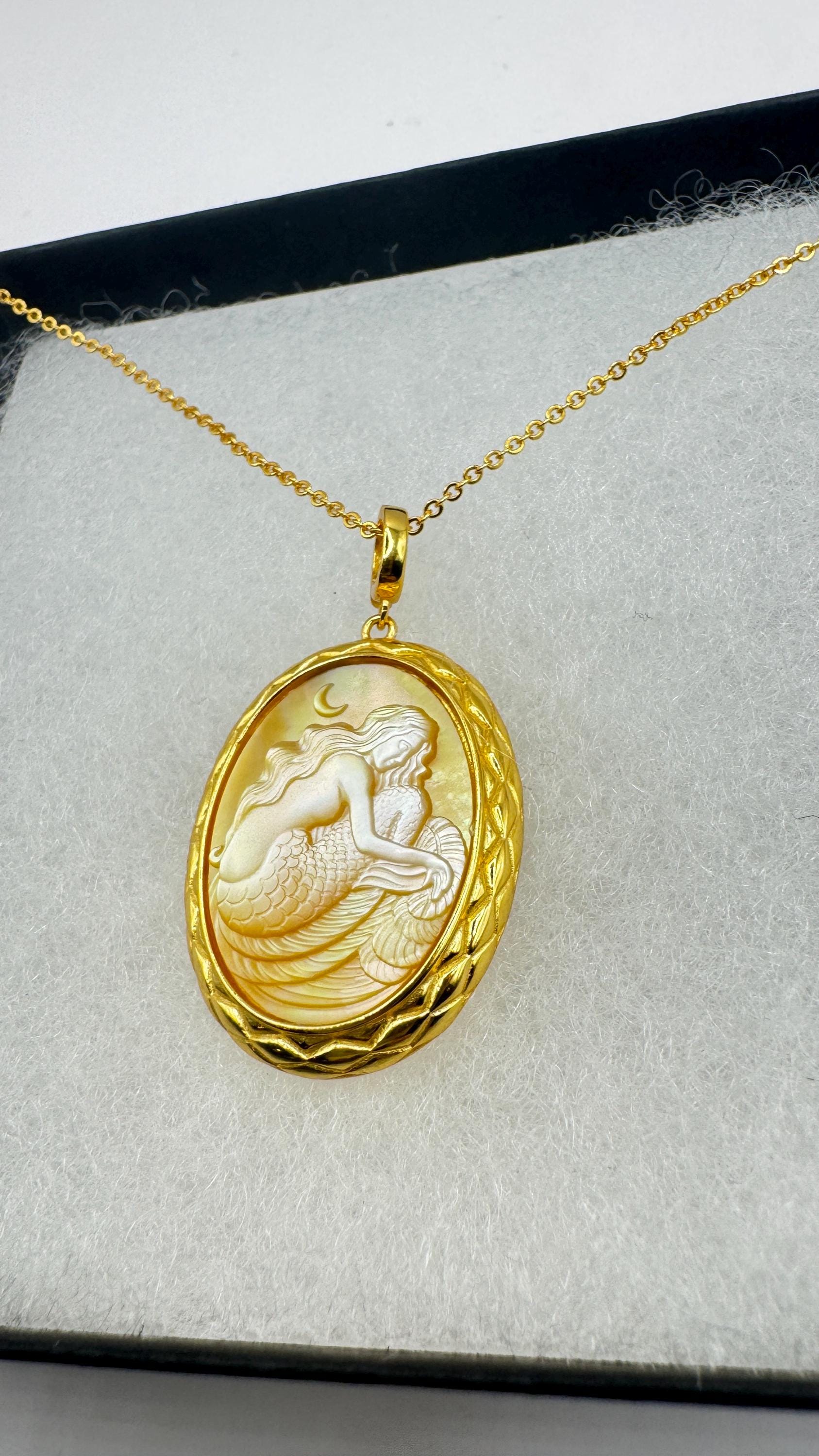 Vintage Cameo Mermaid 925 Sterling Silver Necklace Choker