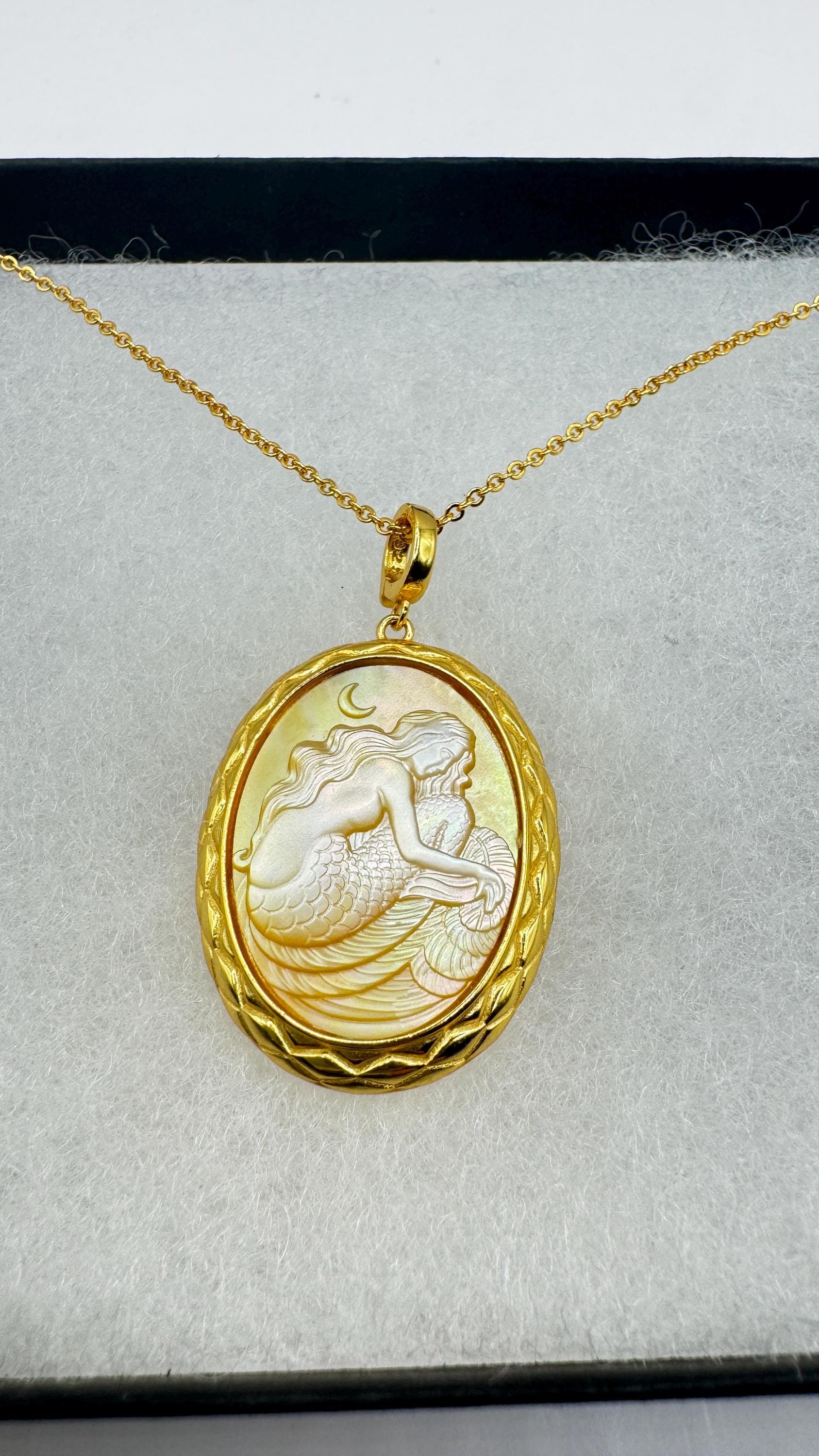 Vintage Cameo Mermaid 925 Sterling Silver Necklace Choker