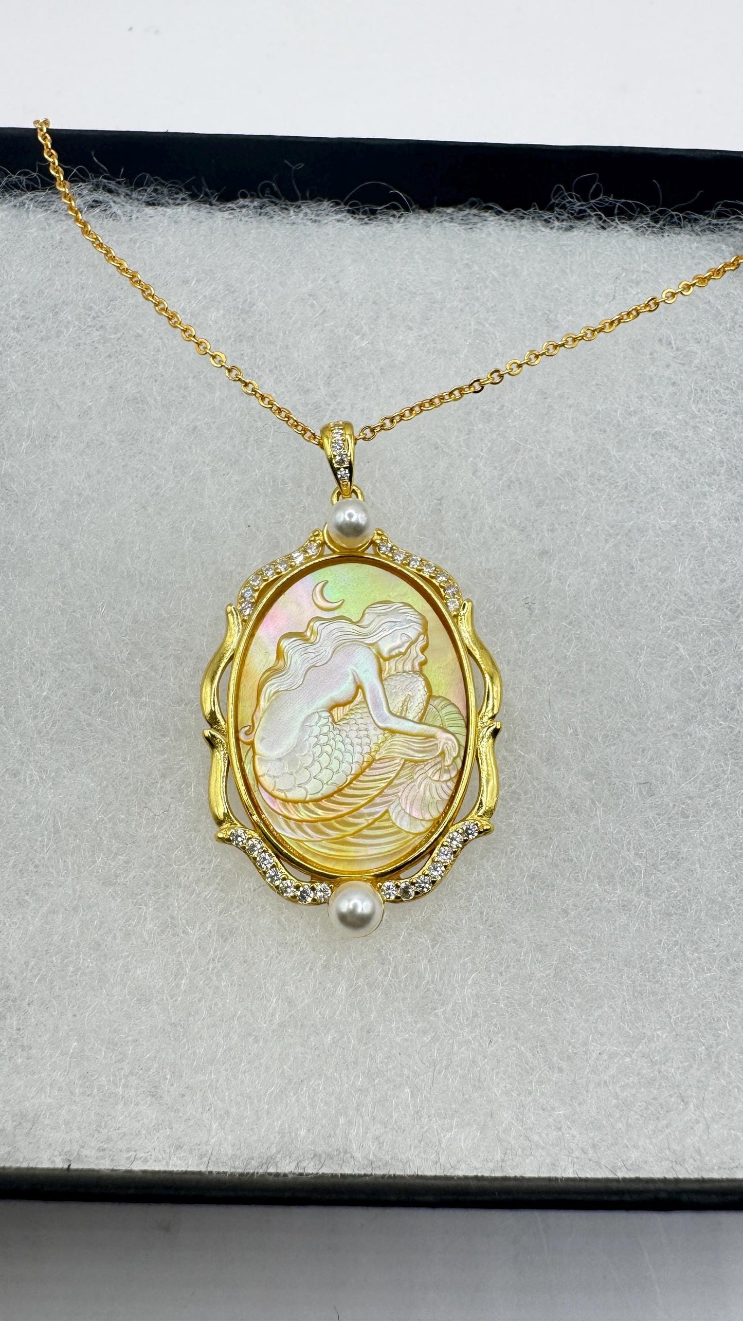Vintage Cameo Mermaid 925 Sterling Silver Necklace Choker