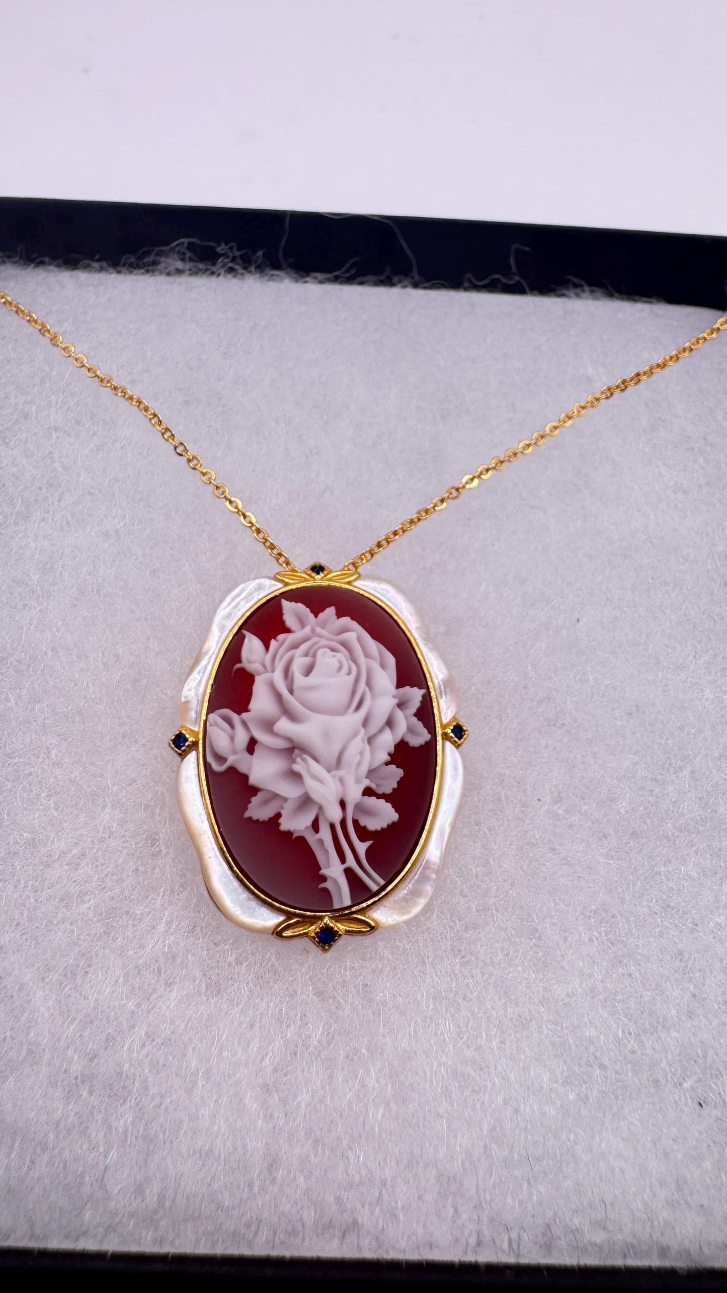 Vintage Rose Flower Cameo Yellow Gold 925 Sterling Silver Necklace Choker