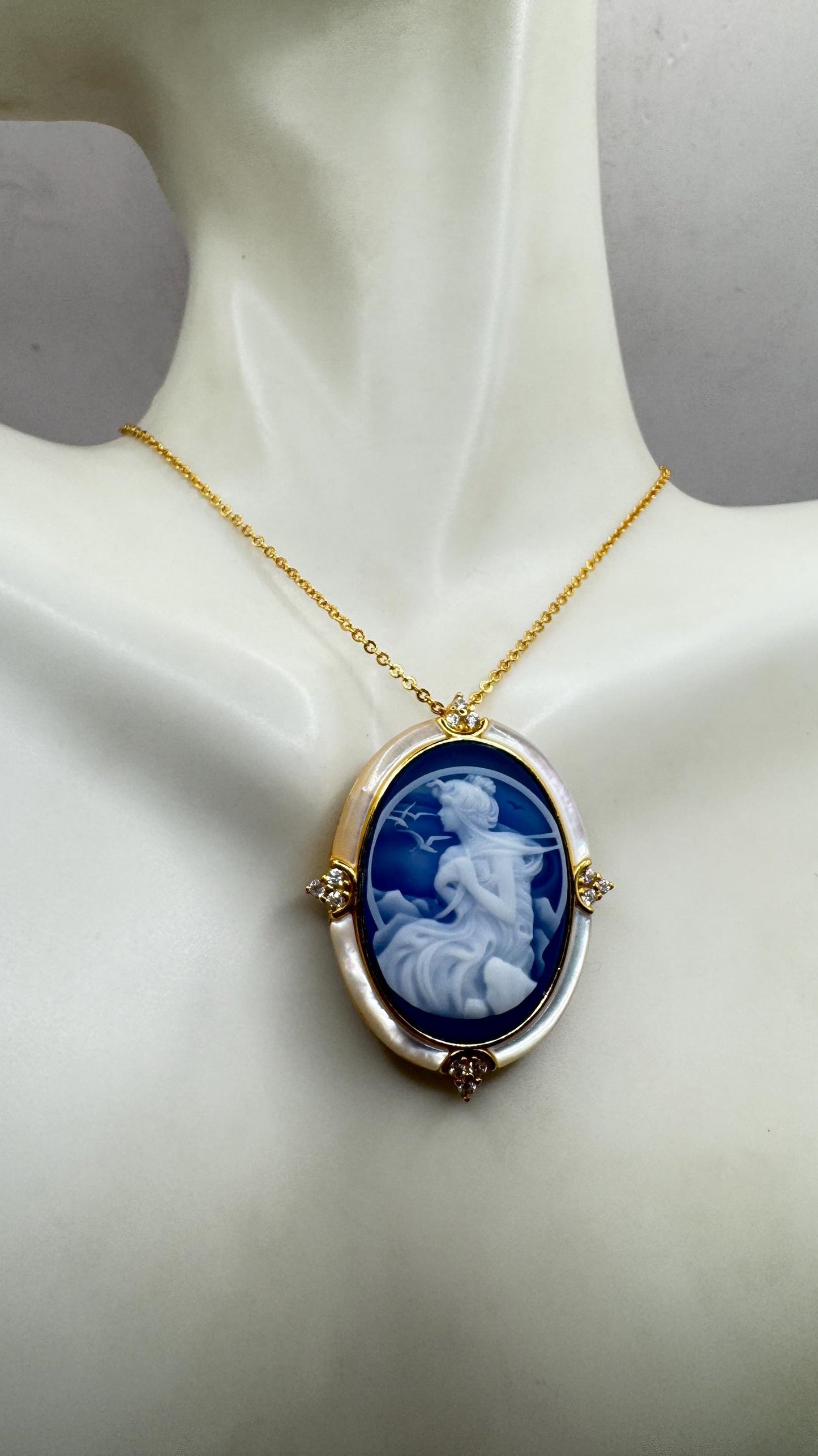 Vintage Moon Goddess Genuine Black Onyx Cameo Sterling Silver Necklace Choker