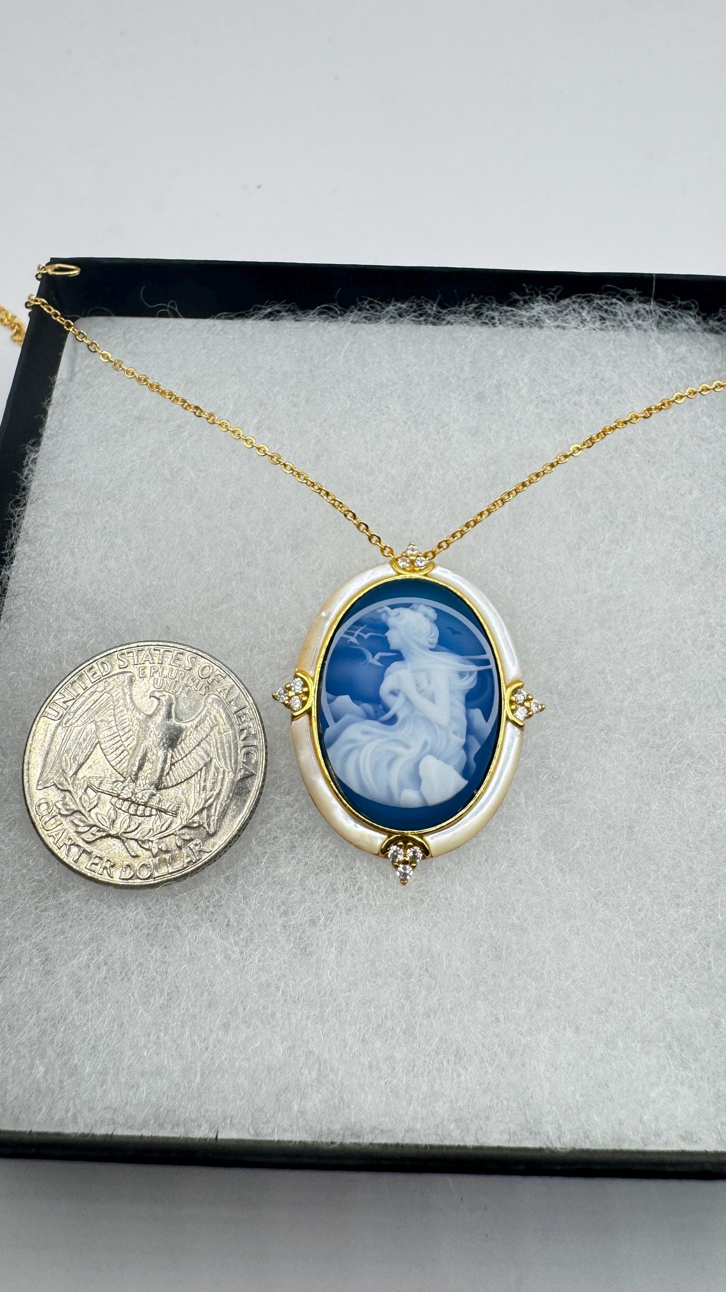 Vintage Moon Goddess Genuine Black Onyx Cameo Sterling Silver Necklace Choker