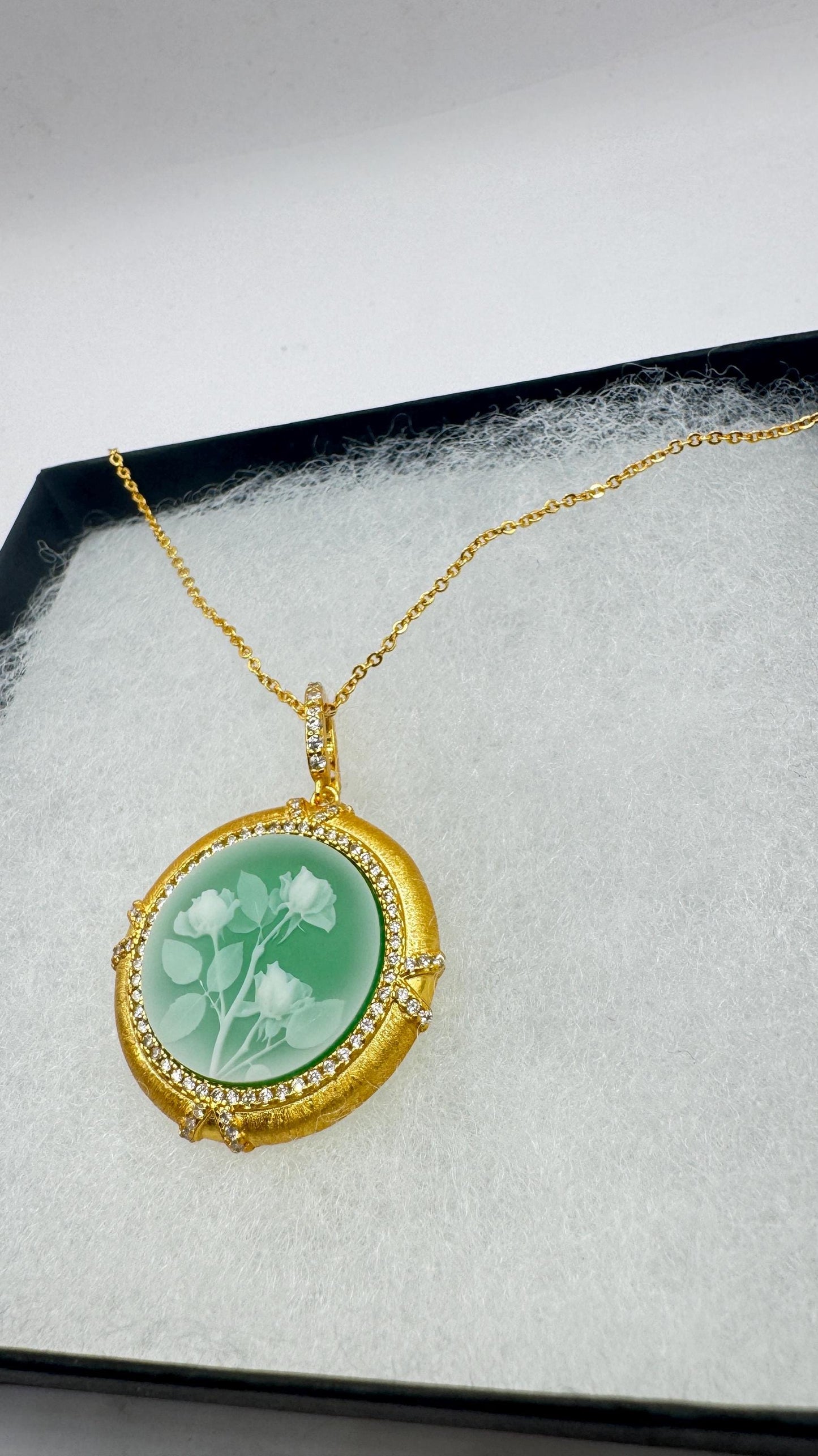 Vintage Rose Flower Cameo 925 Sterling Silver Necklace Choker