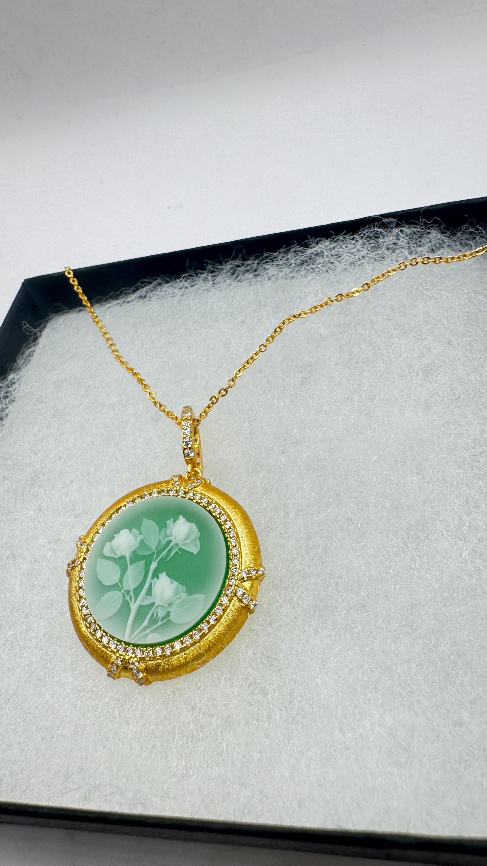 Vintage Rose Flower Cameo 925 Sterling Silver Necklace Choker