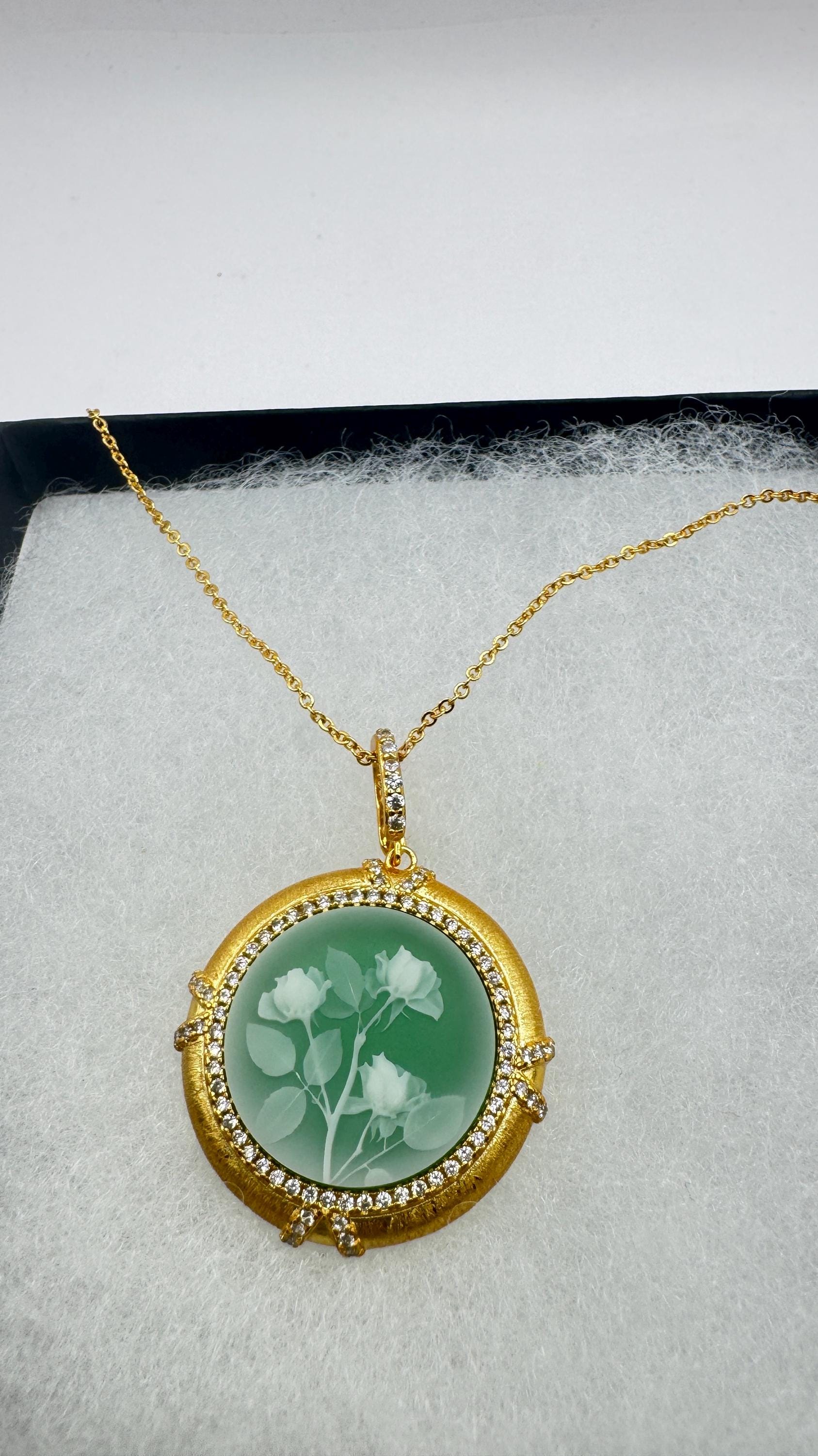 Vintage Rose Flower Cameo 925 Sterling Silver Necklace Choker