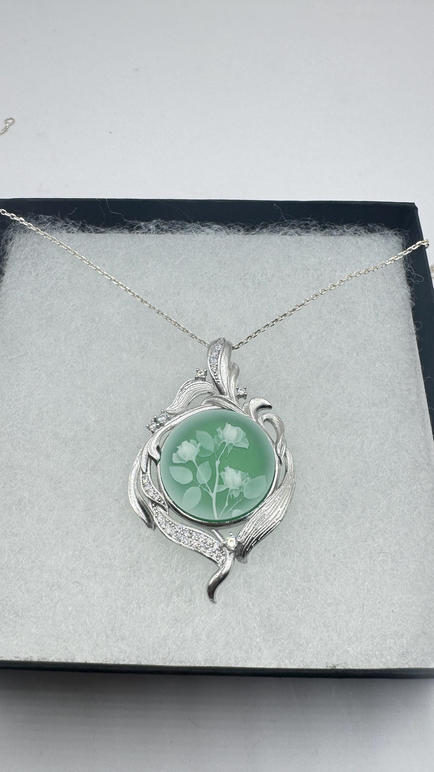 Vintage Rose Flower Cameo 925 Sterling Silver Necklace Choker