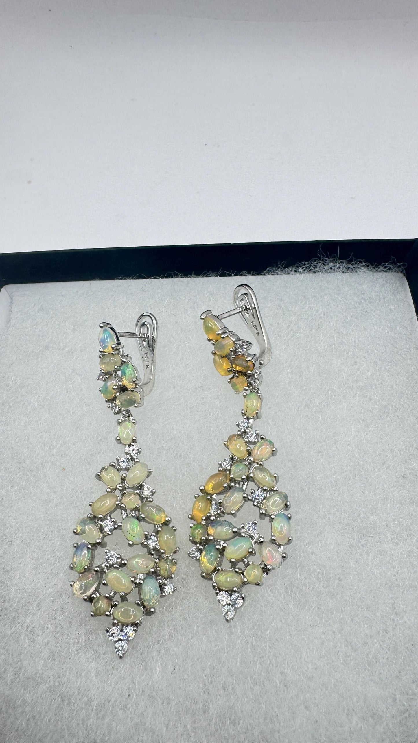 Vintage Opal Earrings 925 Sterling Silver Chadelier Dangle