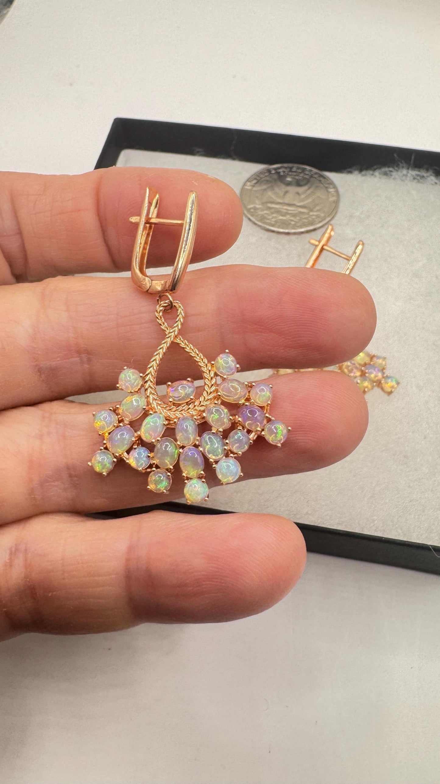 Vintage Opal Earrings Rose Gold 925 Sterling Silver Chadelier Dangle