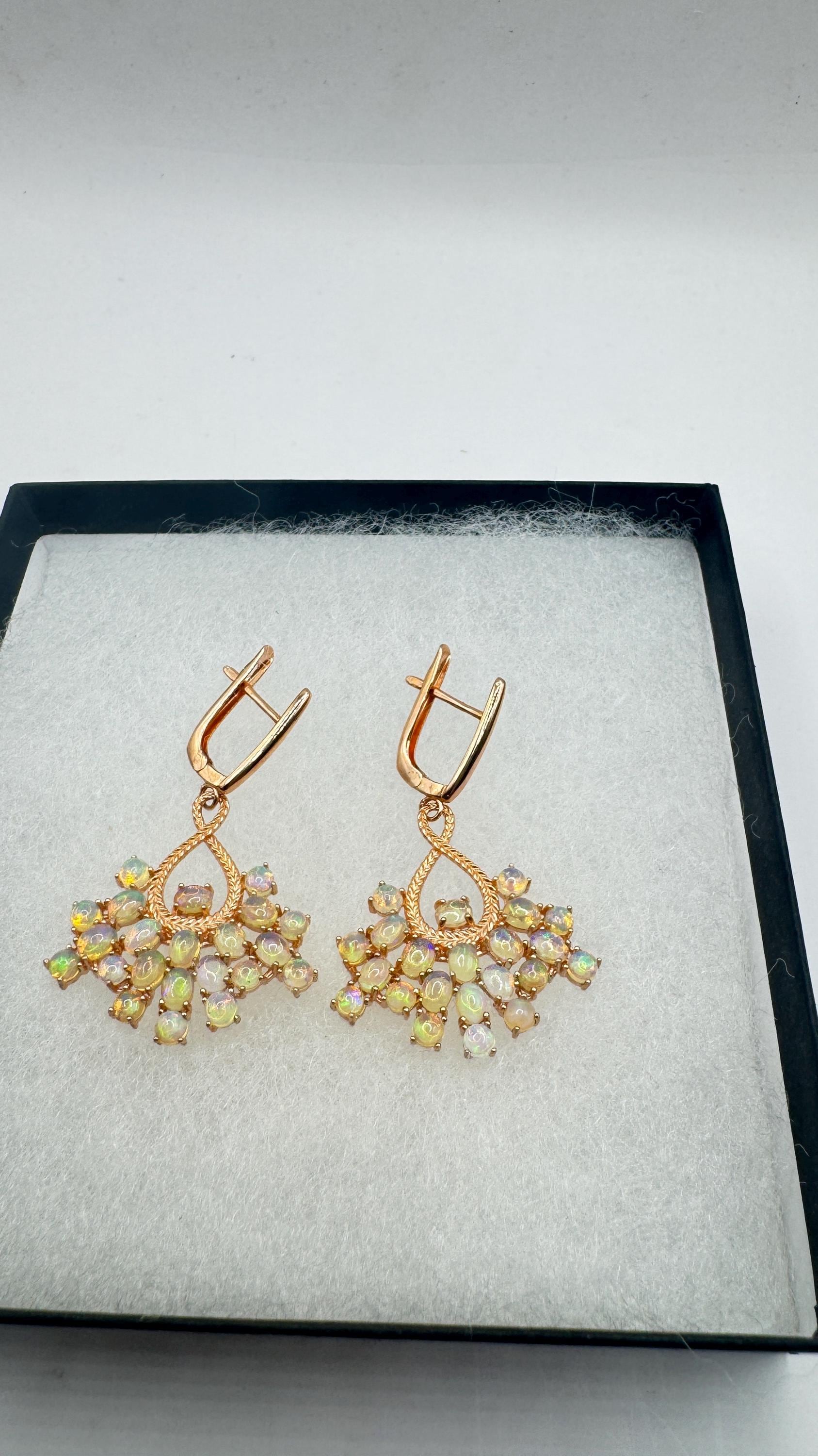 Vintage Opal Earrings Rose Gold 925 Sterling Silver Chadelier Dangle