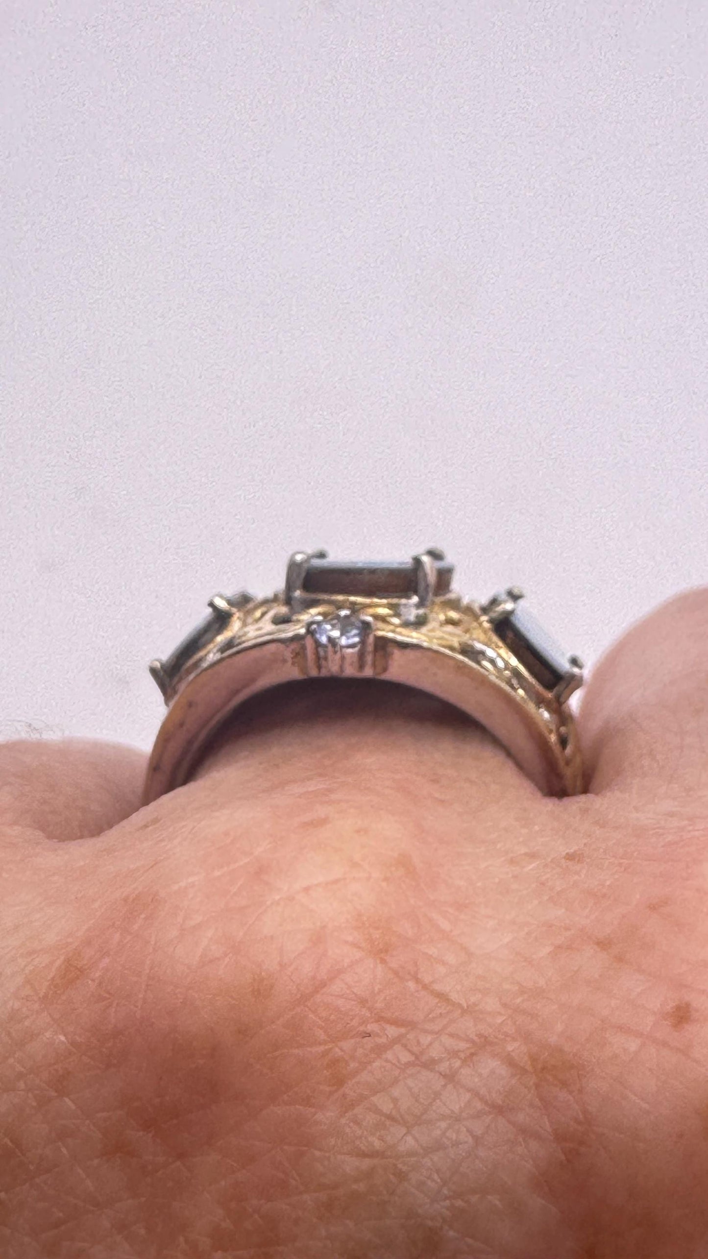 Vintage Blue Fire Opal Gold 925 Sterling Silver Ring