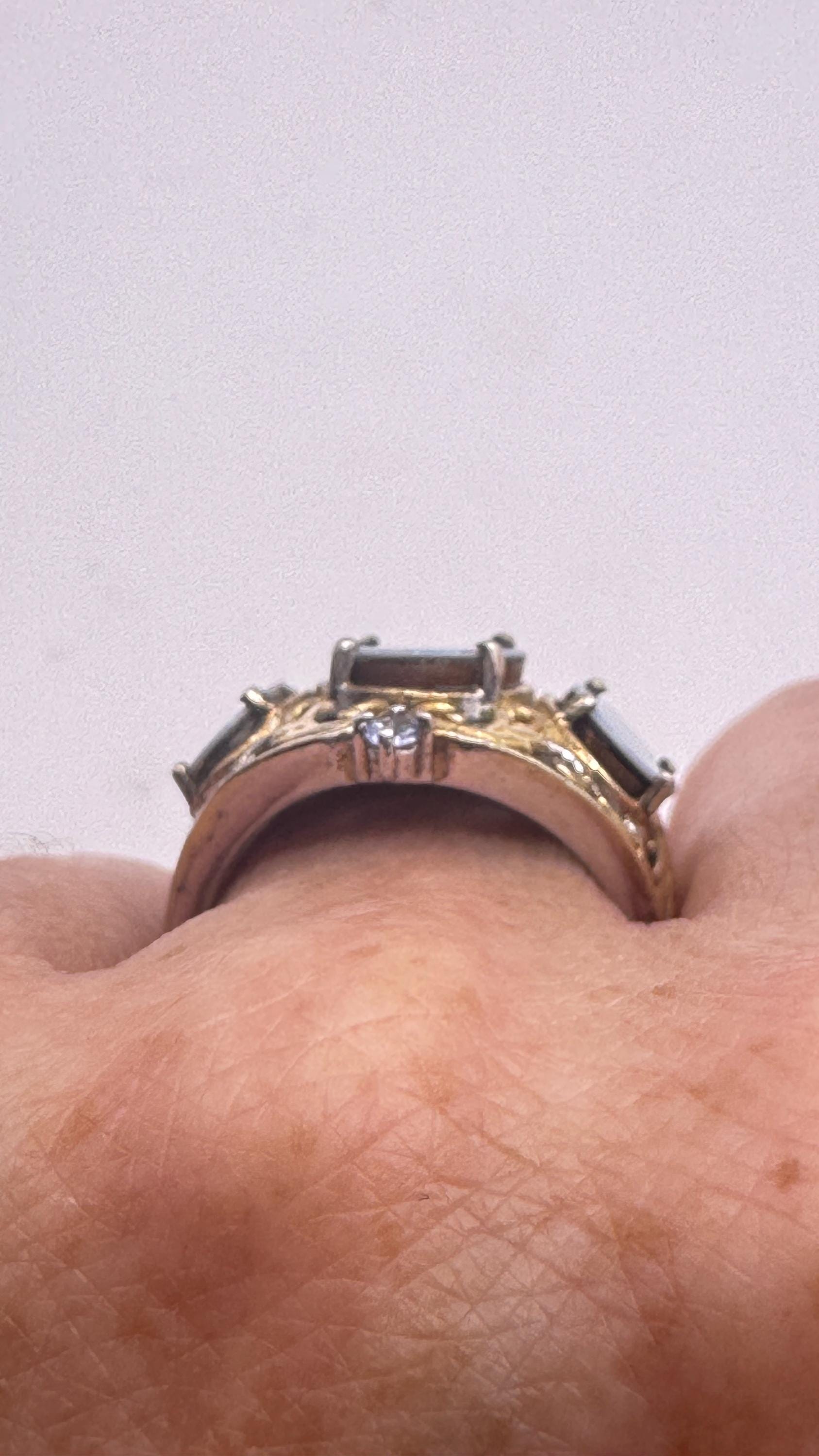 Vintage Blue Fire Opal Gold 925 Sterling Silver Ring