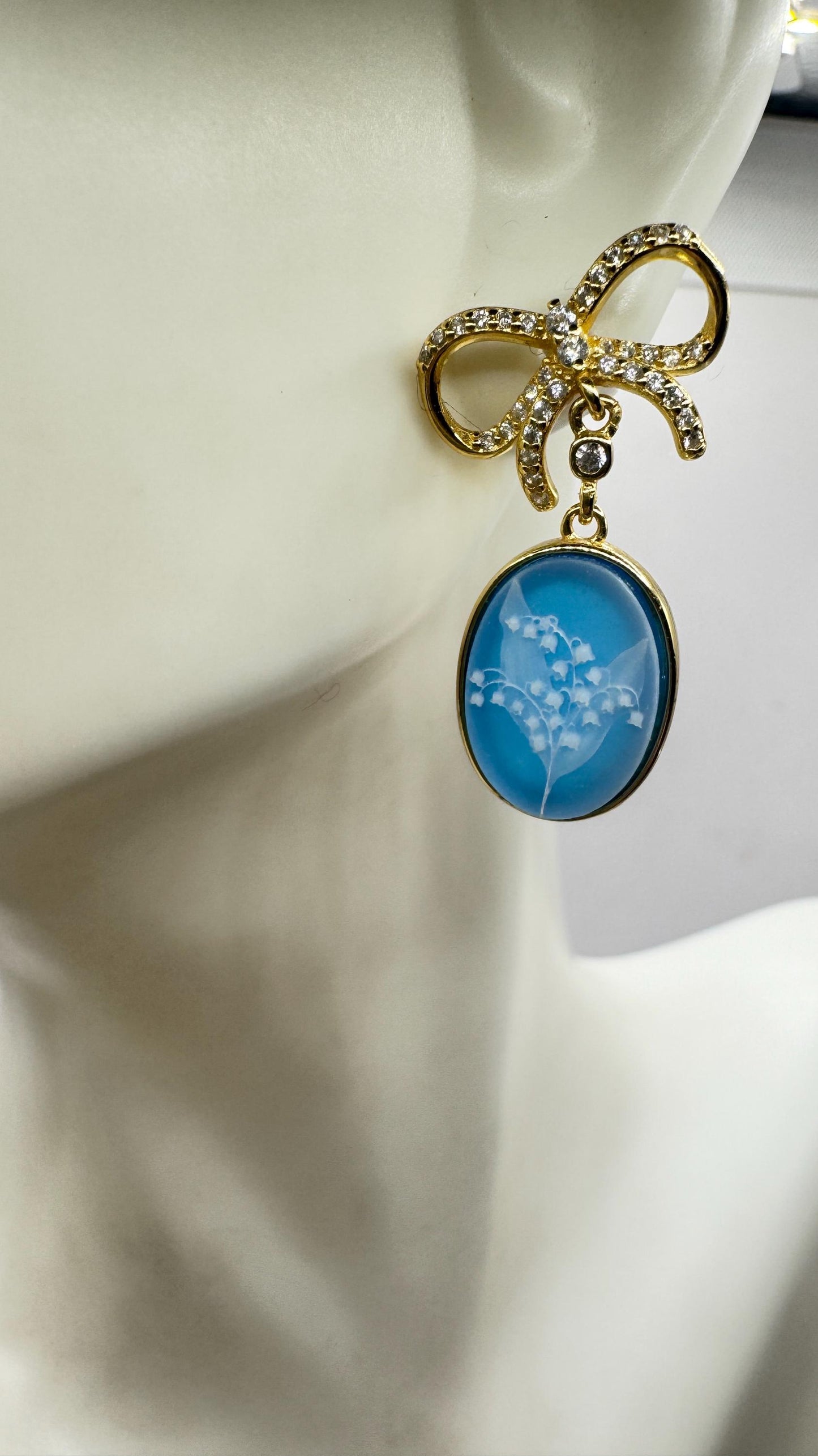 Vintage Cameo Yellow Gold 925 Sterling Silver Earrings