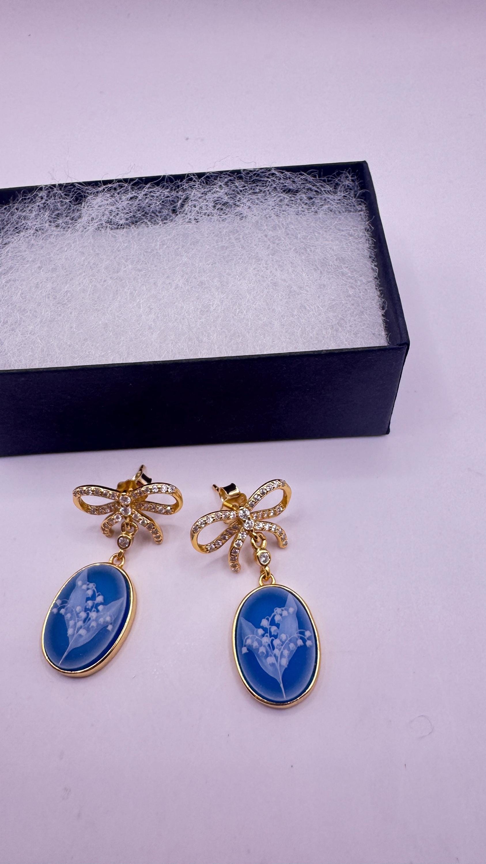 Vintage Cameo Yellow Gold 925 Sterling Silver Earrings