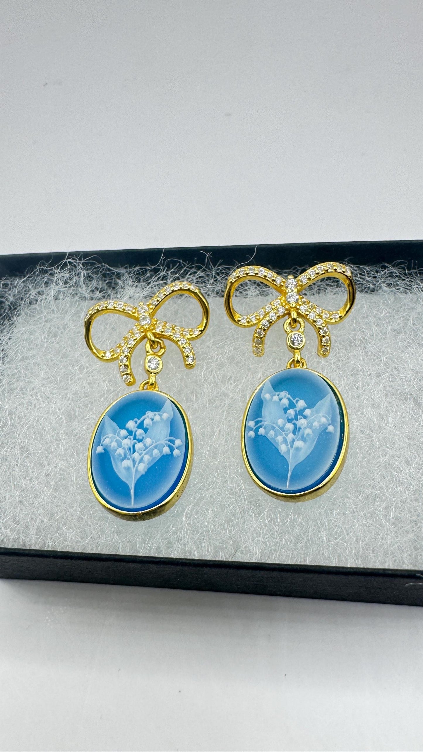 Vintage Cameo Yellow Gold 925 Sterling Silver Earrings