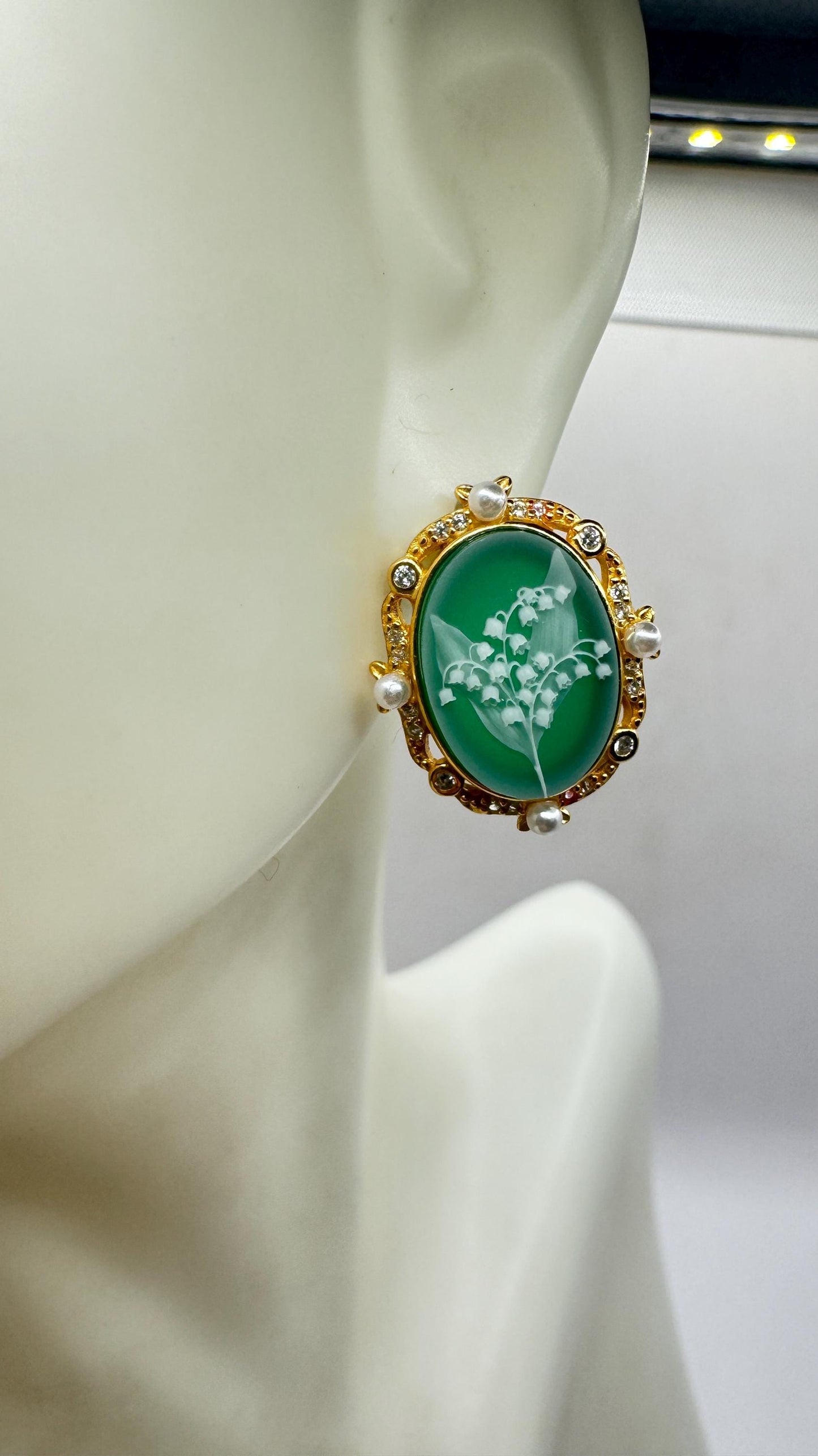 Vintage Cameo Yellow Gold 925 Sterling Silver Earrings