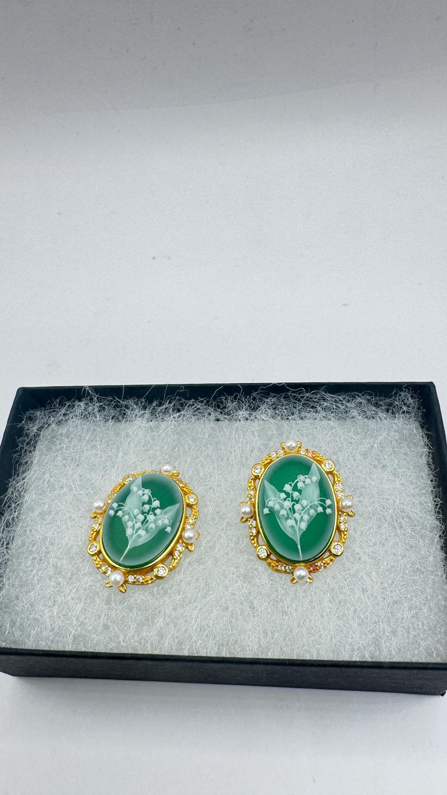 Vintage Cameo Yellow Gold 925 Sterling Silver Earrings