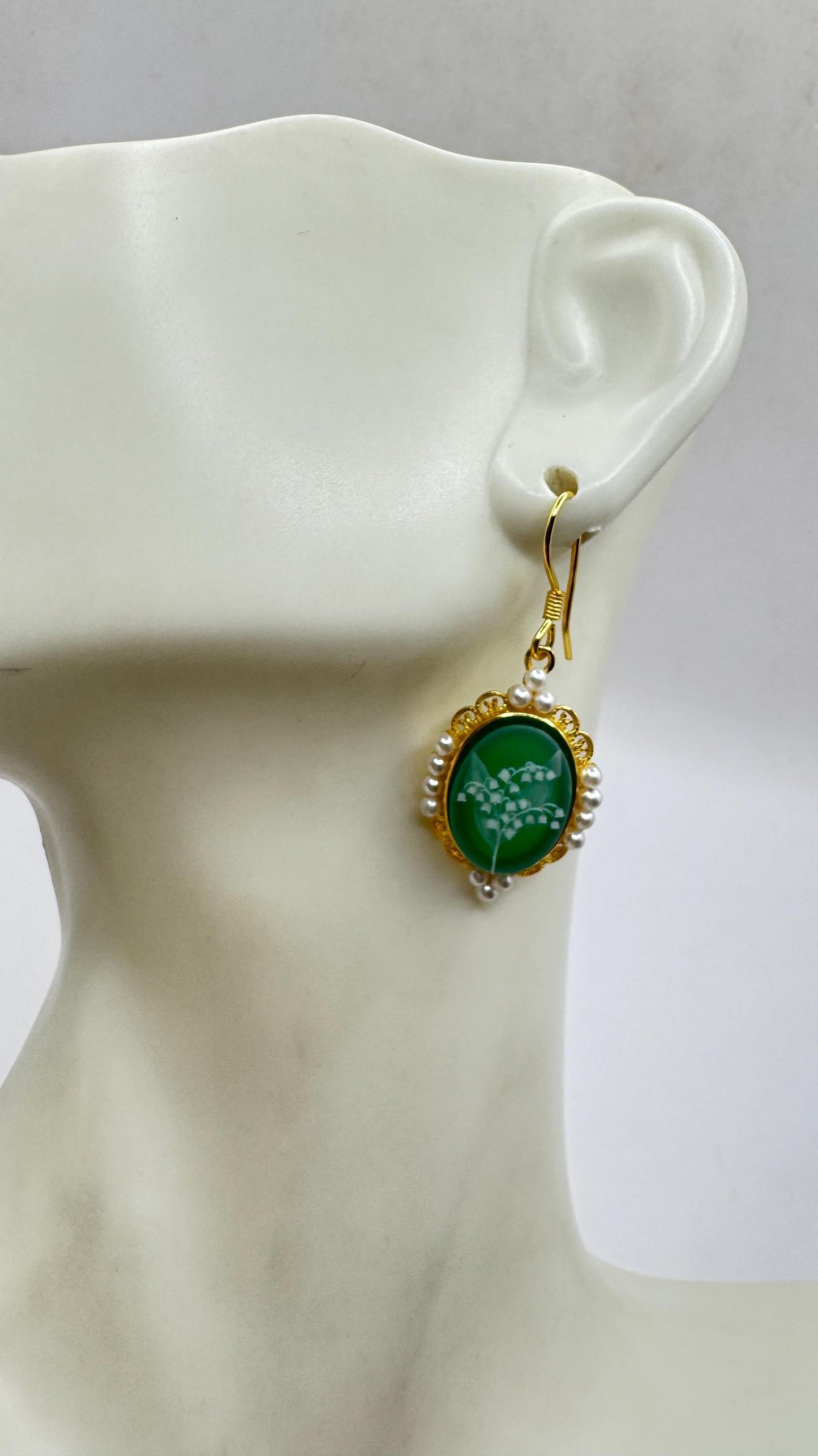 Vintage Cameo Yellow Gold 925 Sterling Silver Earrings