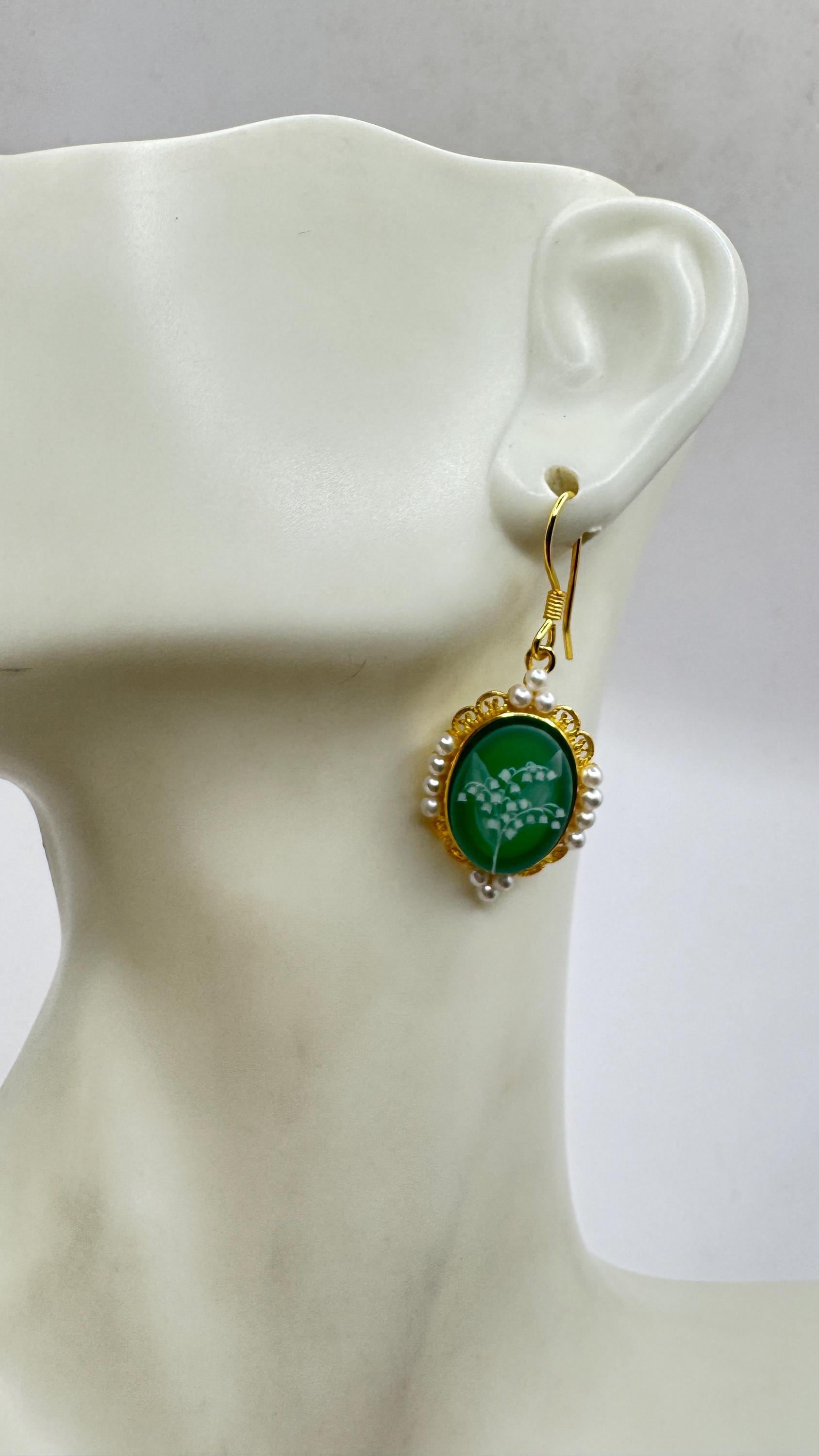 Vintage Cameo Yellow Gold 925 Sterling Silver Earrings