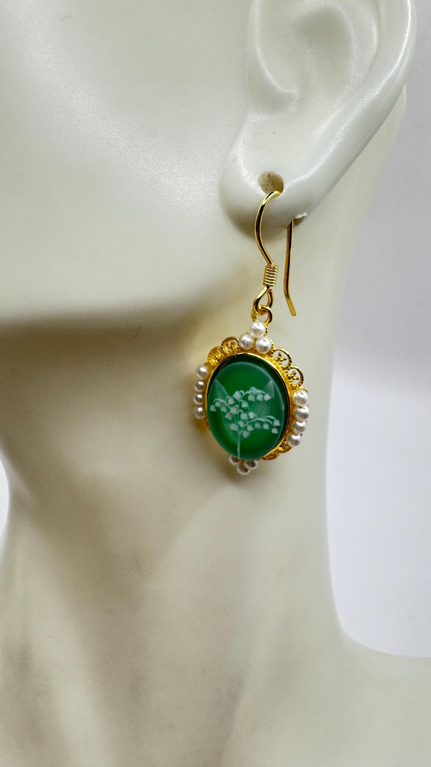 Vintage Cameo Yellow Gold 925 Sterling Silver Earrings