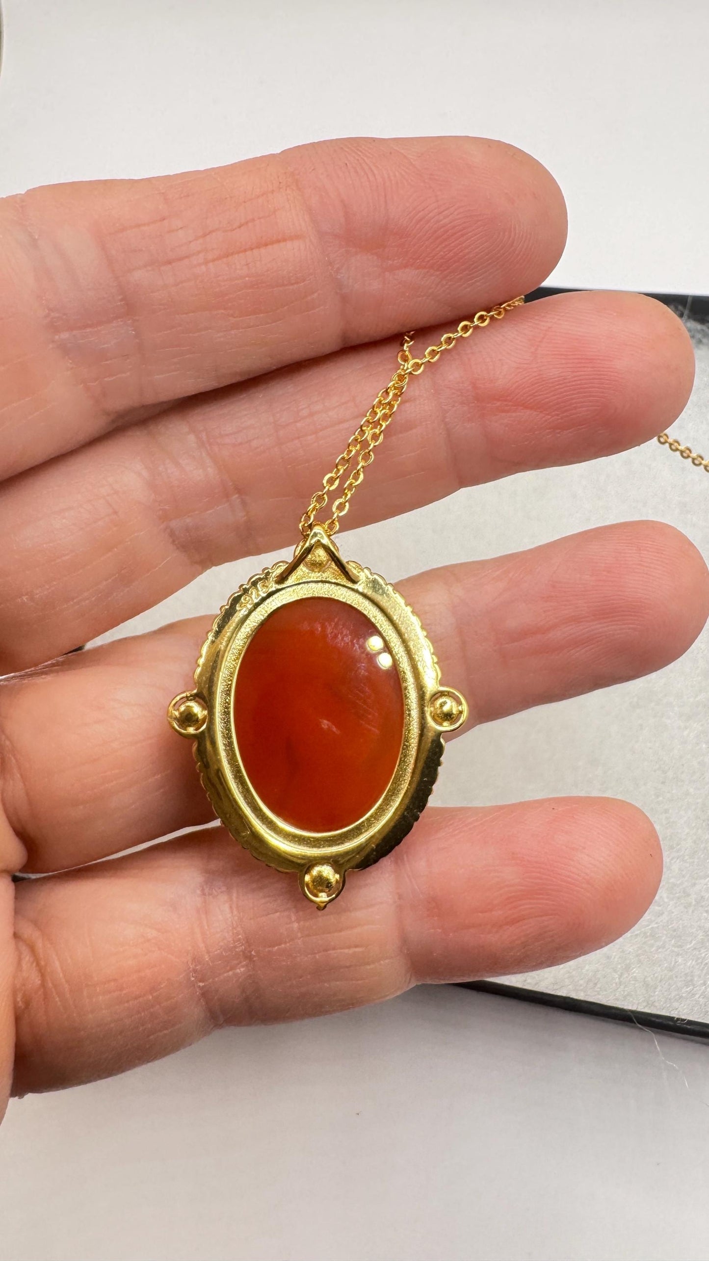 Vintage Gaurdian Angel Onyx Cameo Gold 925 Sterling silver Necklace Choker