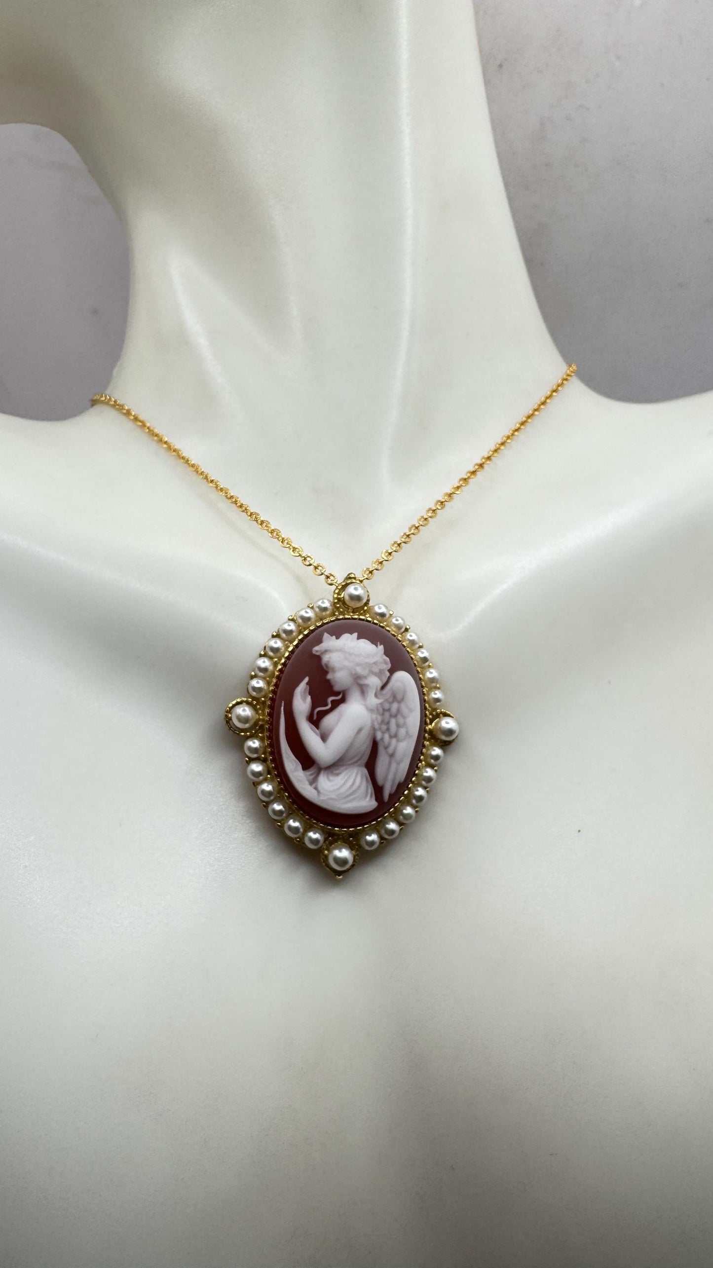 Vintage Gaurdian Angel Onyx Cameo Gold 925 Sterling silver Necklace Choker
