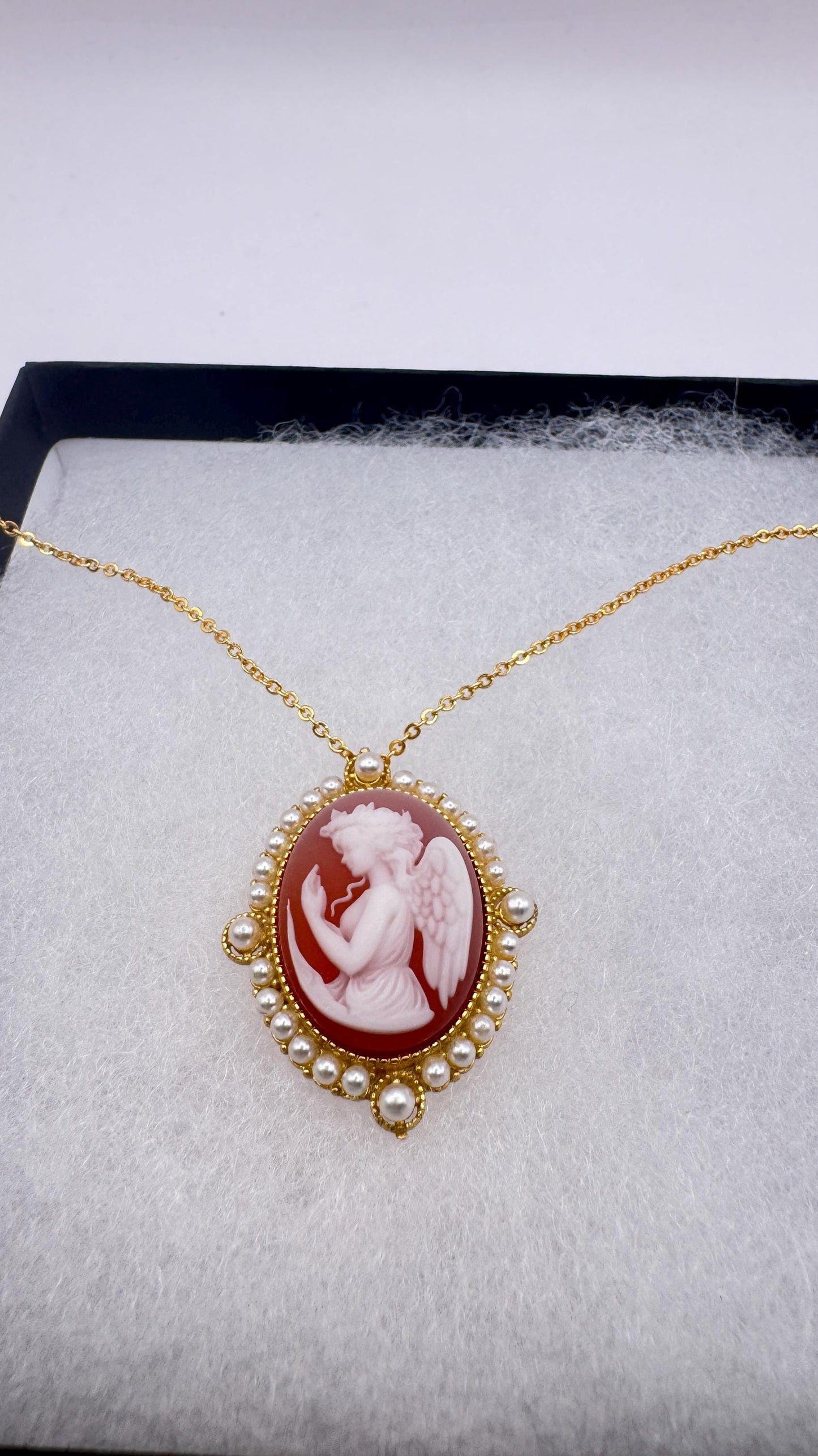 Vintage Gaurdian Angel Onyx Cameo Gold 925 Sterling silver Necklace Choker
